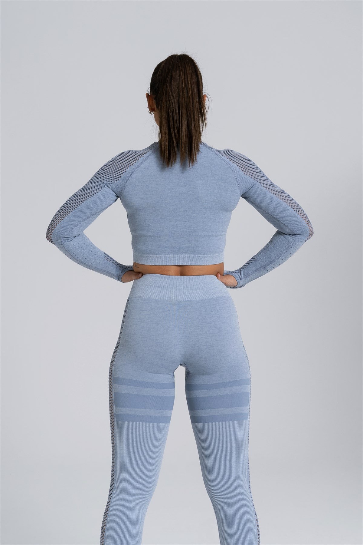 Gymwolves Kadın Uzun Kollu Dikişsiz Spor Tişört | Crop Tops | Açık Gri | Queen Serisi |