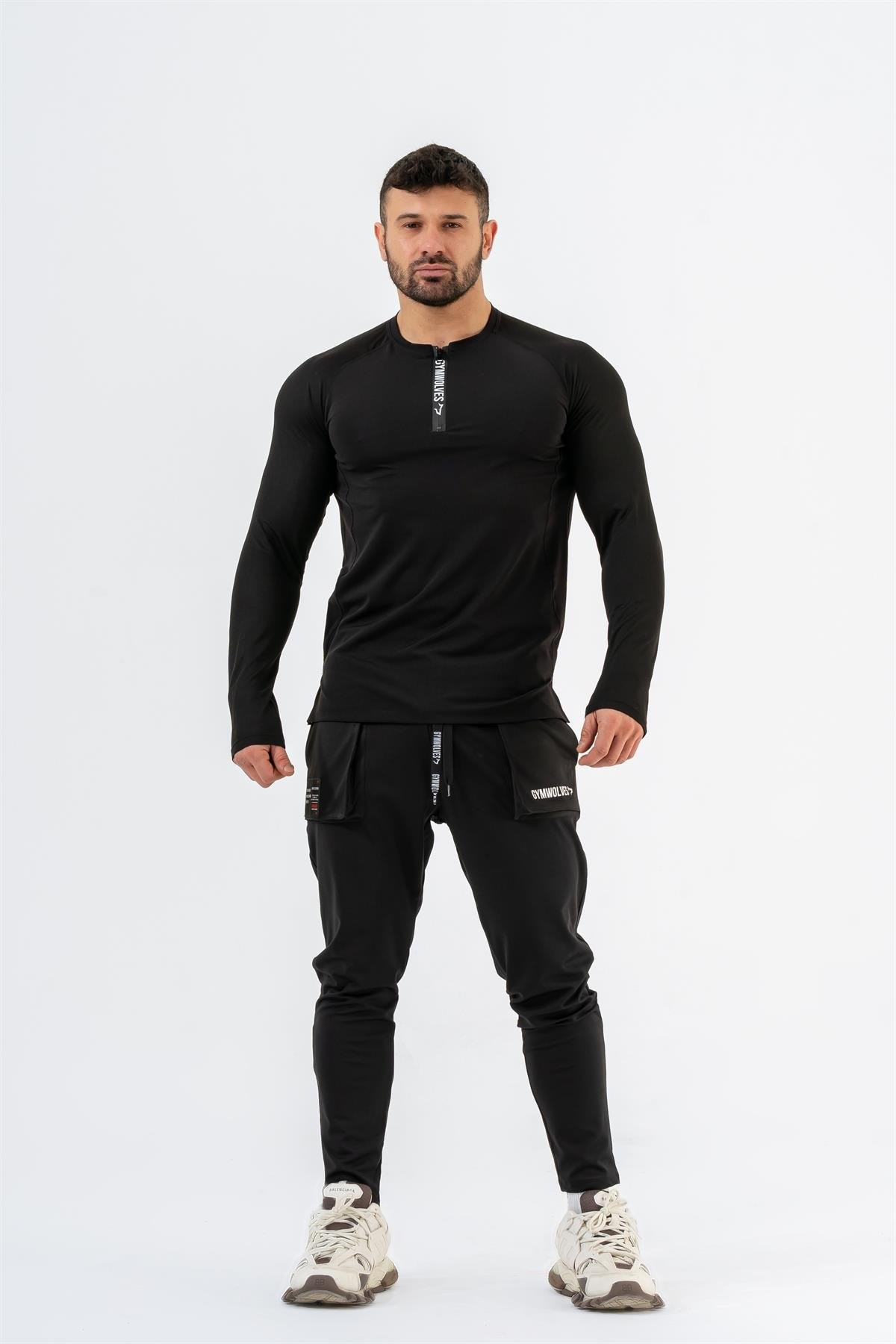 Gymwolves Erkek Spor Body | Siyah | Uzun Kollu Spor T-Shirt  | AirPro Serisi |