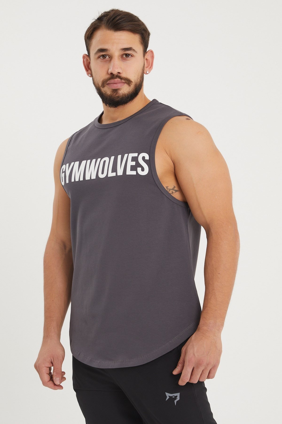 Gymwolves Erkek Kolsuz T-Shirt | Erkek Spor T-shirt | Füme | Workout Tanktop |