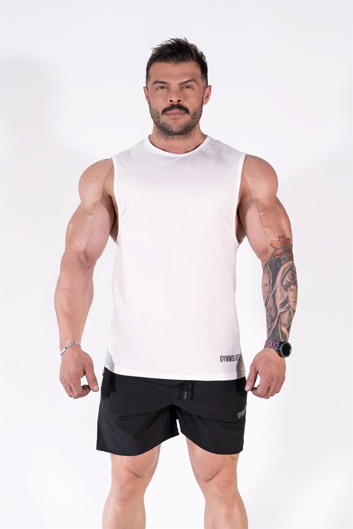 Gymwolves Erkek Kolsuz T-Shirt | Erkek Spor T-shirt | Beyaz | Workout Tanktop | Never Give Up |