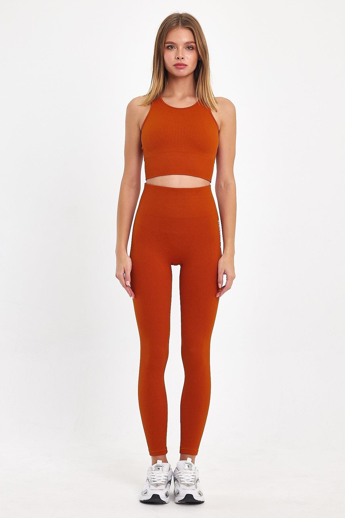 Gymwolves Dikişsiz Spor Tayt | Turuncu | Seamles Leggings | Kalın Fitilli |