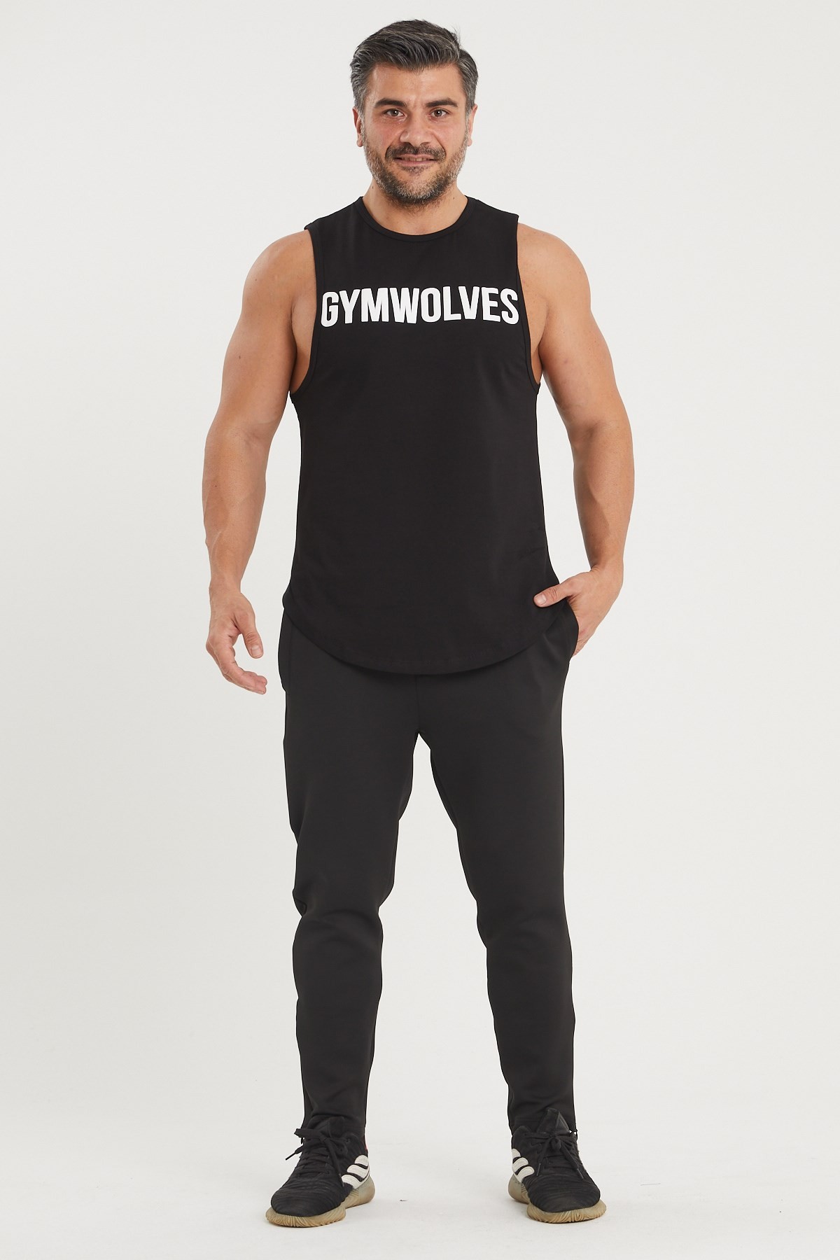 Gymwolves Erkek Kolsuz T-Shirt | Erkek Spor T-shirt | Siyah | Workout Tanktop |