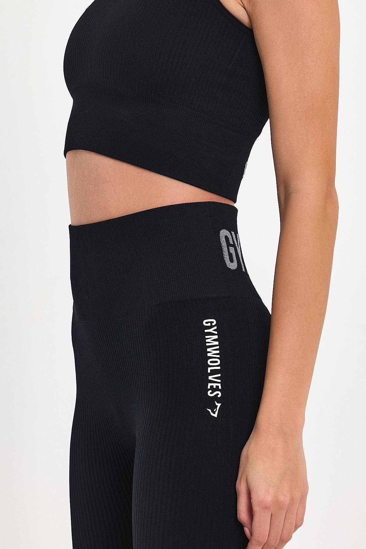 Gymwolves Dikişsiz Spor Tayt | Siyah | Seamles Leggings | Kalın Fitilli |