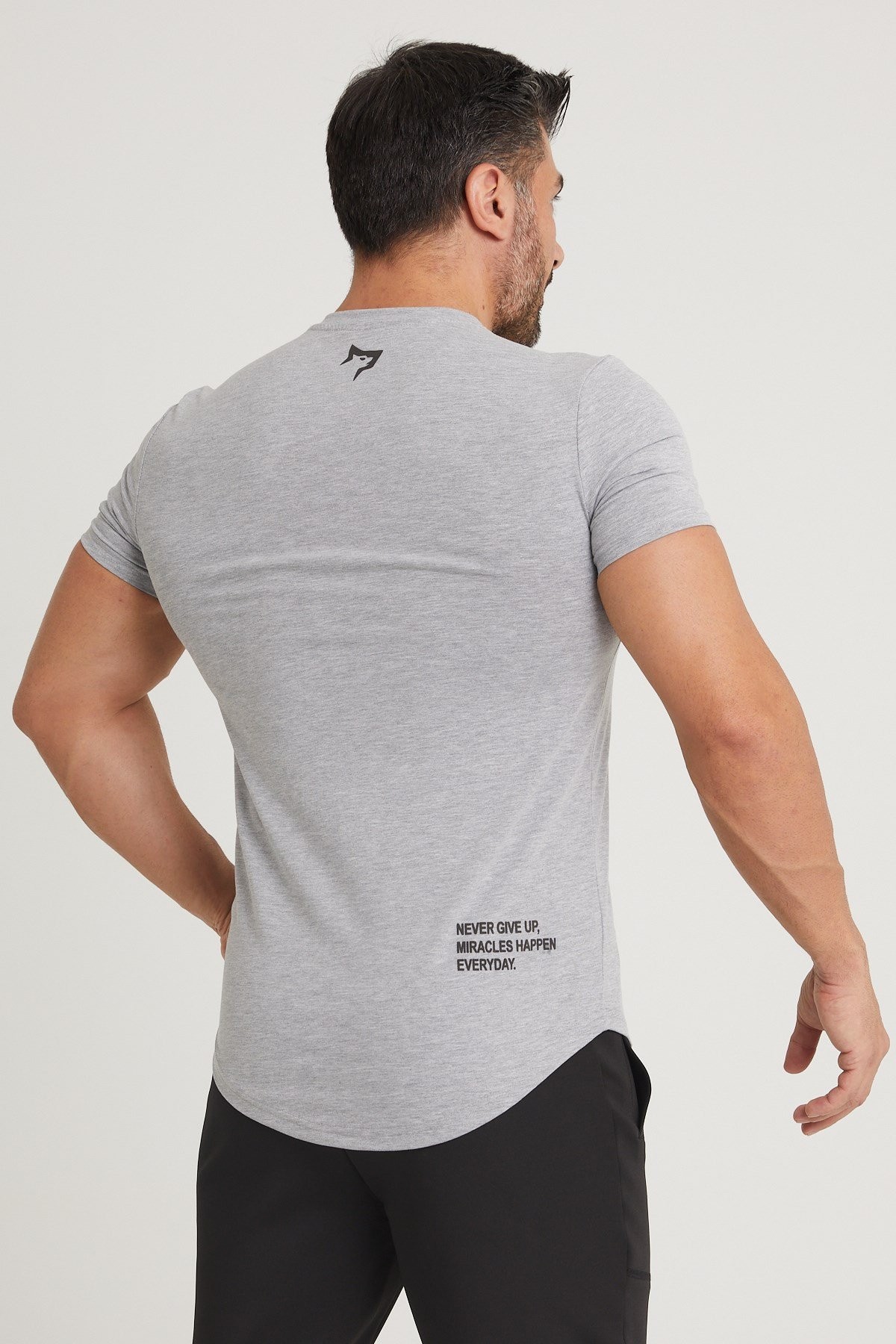 Gymwolves Erkek Spor T-Shirt | T-shirt | Workout Tanktop | Gri | Never Give Up |