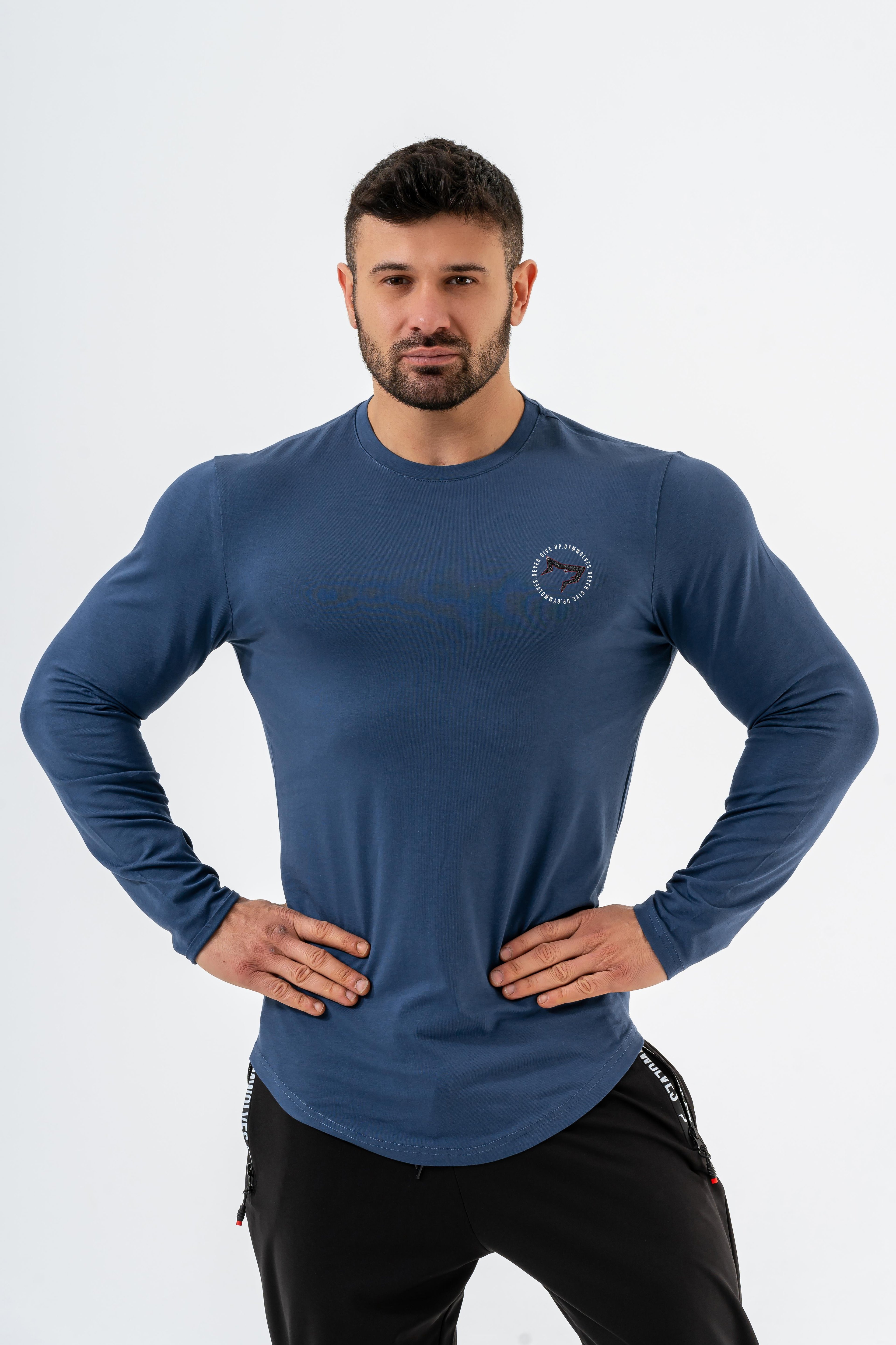 Gymwolves Erkek Spor Body | Erkek Uzun Kollu Spor T-Shirt | İndigo |