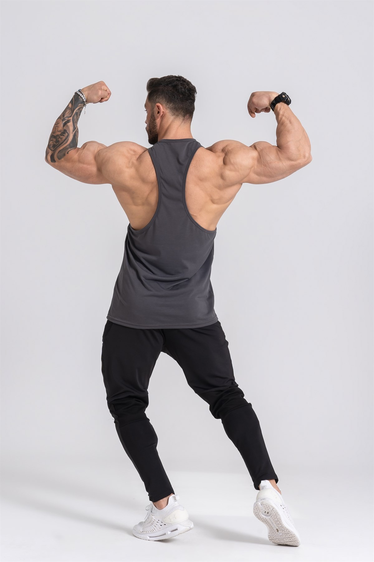 Gymwolves Erkek Spor Atleti | Stringer | Workout Tanktop | Füme | Wolf Serisi