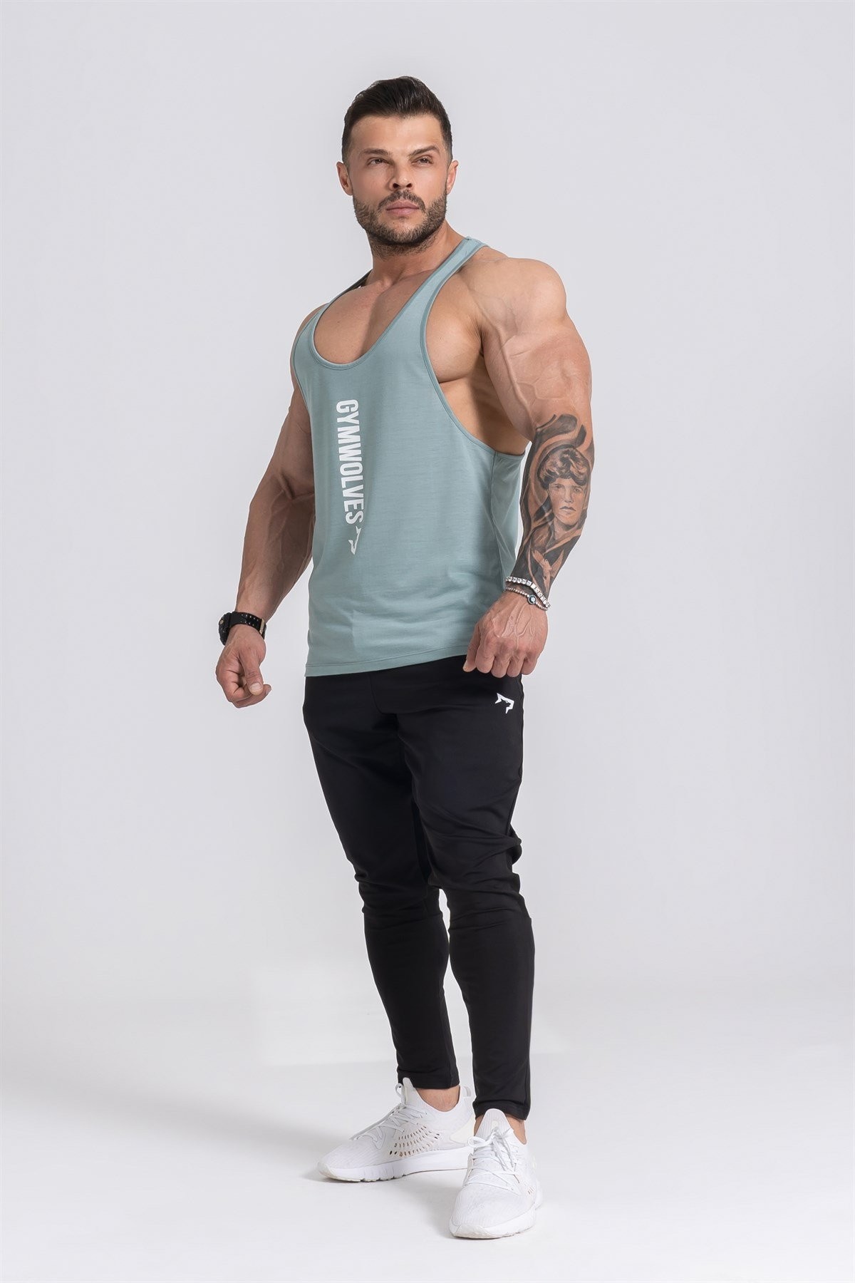 Gymwolves Erkek Spor Atleti İnce Askılı | Stringer | Yeşil | Workout Tanktop |
