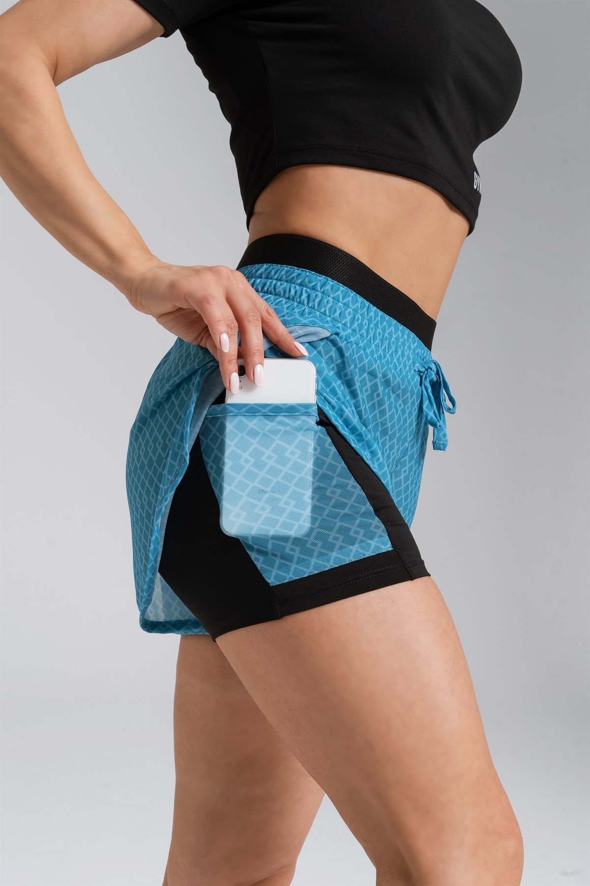 Gymwolves Kadın Spor Şort | İki Konbinasyon Bir Arada | Taytlı Spor Şort | Mavi | Comfortable Serisi |
