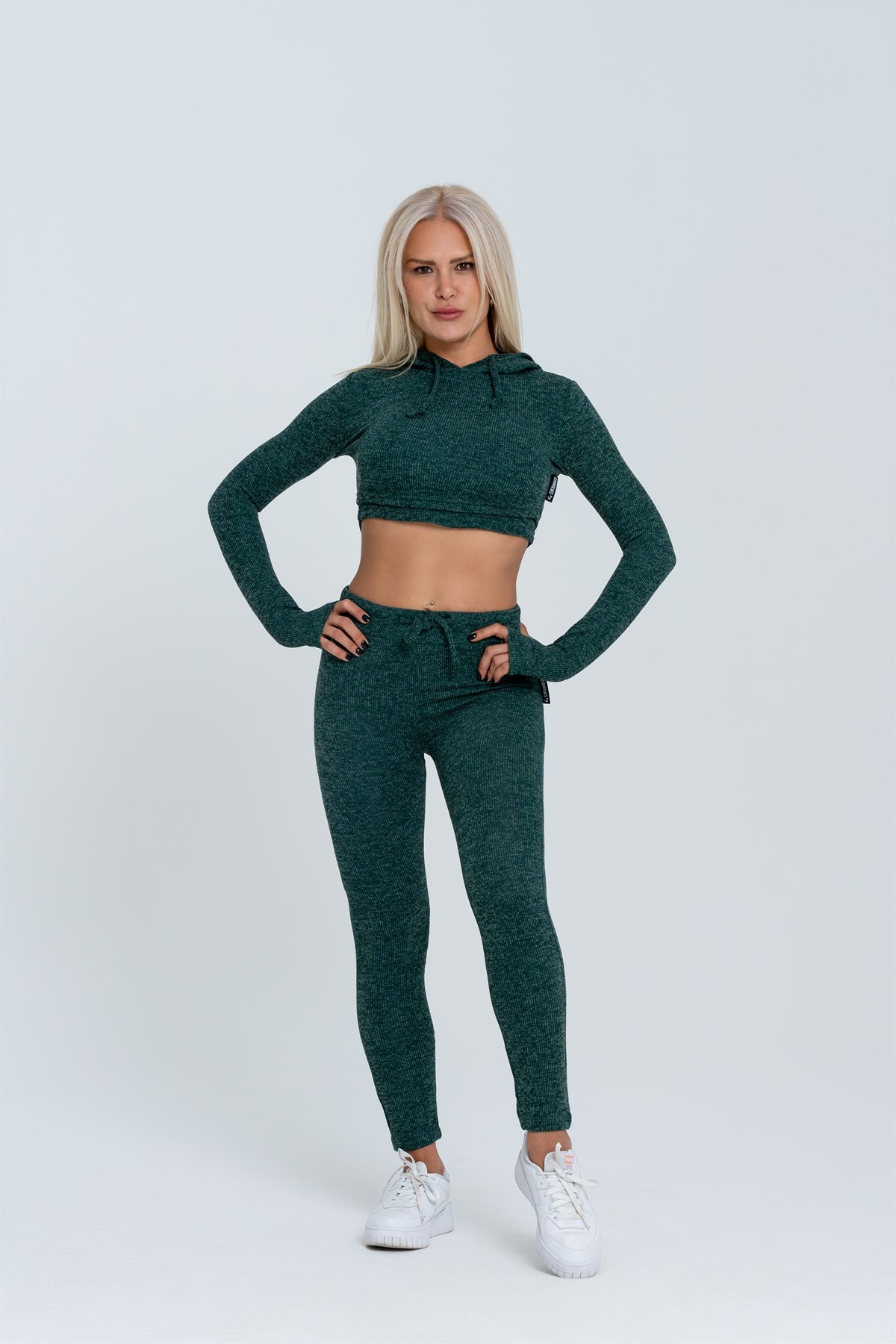 Gymwolves Kadın Eşofman Takımı 3 lü Set | Yeşil | Bra | Hoodie | Bottom |