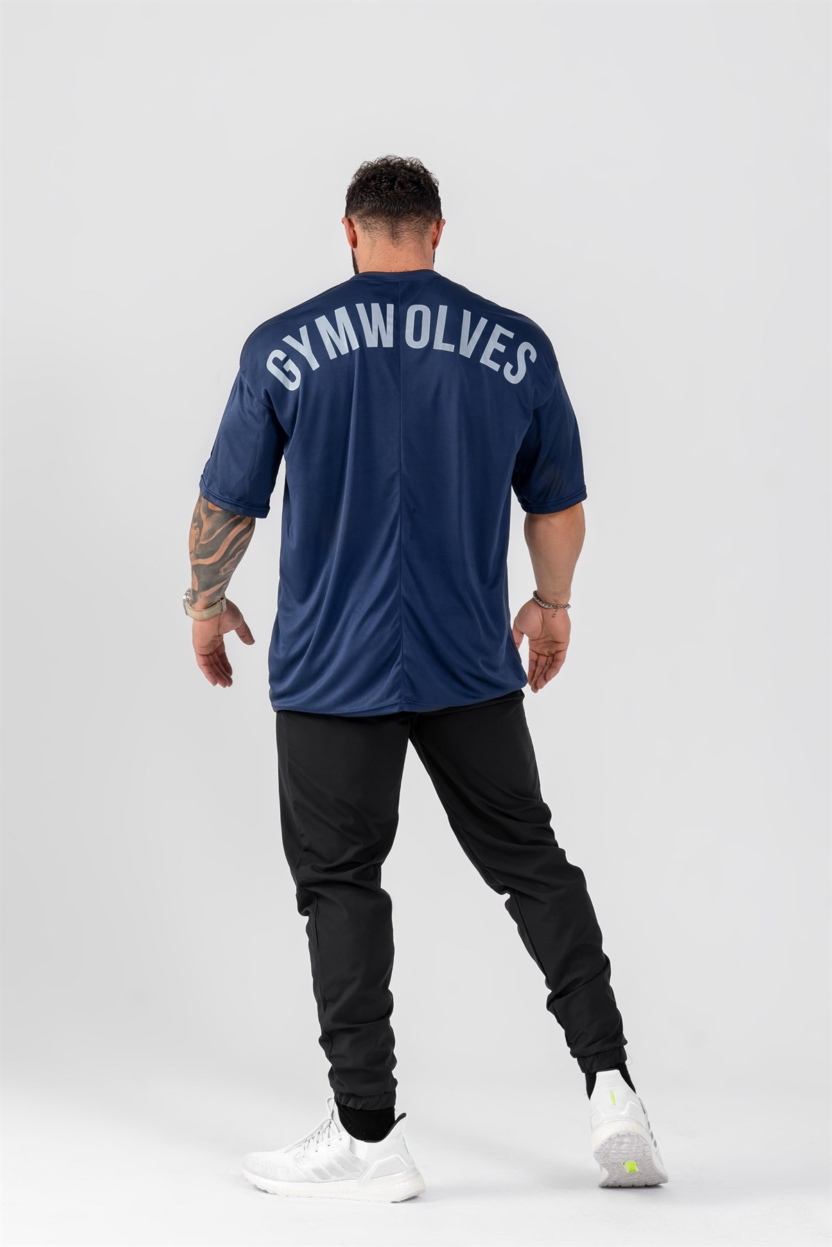 Gymwolves Erkek Over Size Spor T-Shirt | Lacivert | Workout T-Shirt | Relax Serisi |