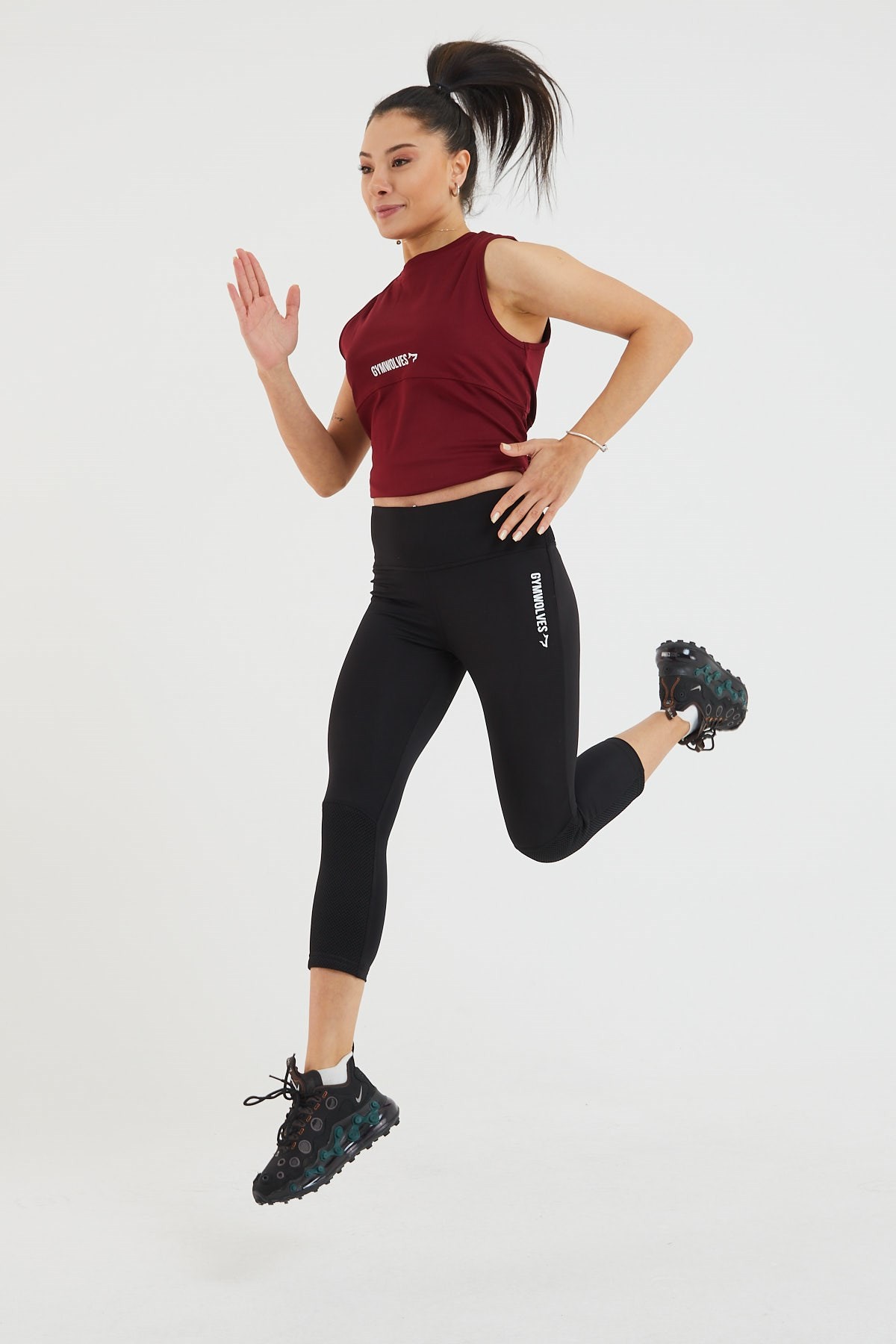 Gymwolves Kadın Spor T-Shirt / Bordo | Çift Taraf Giyilebilir Yırtmaçlı