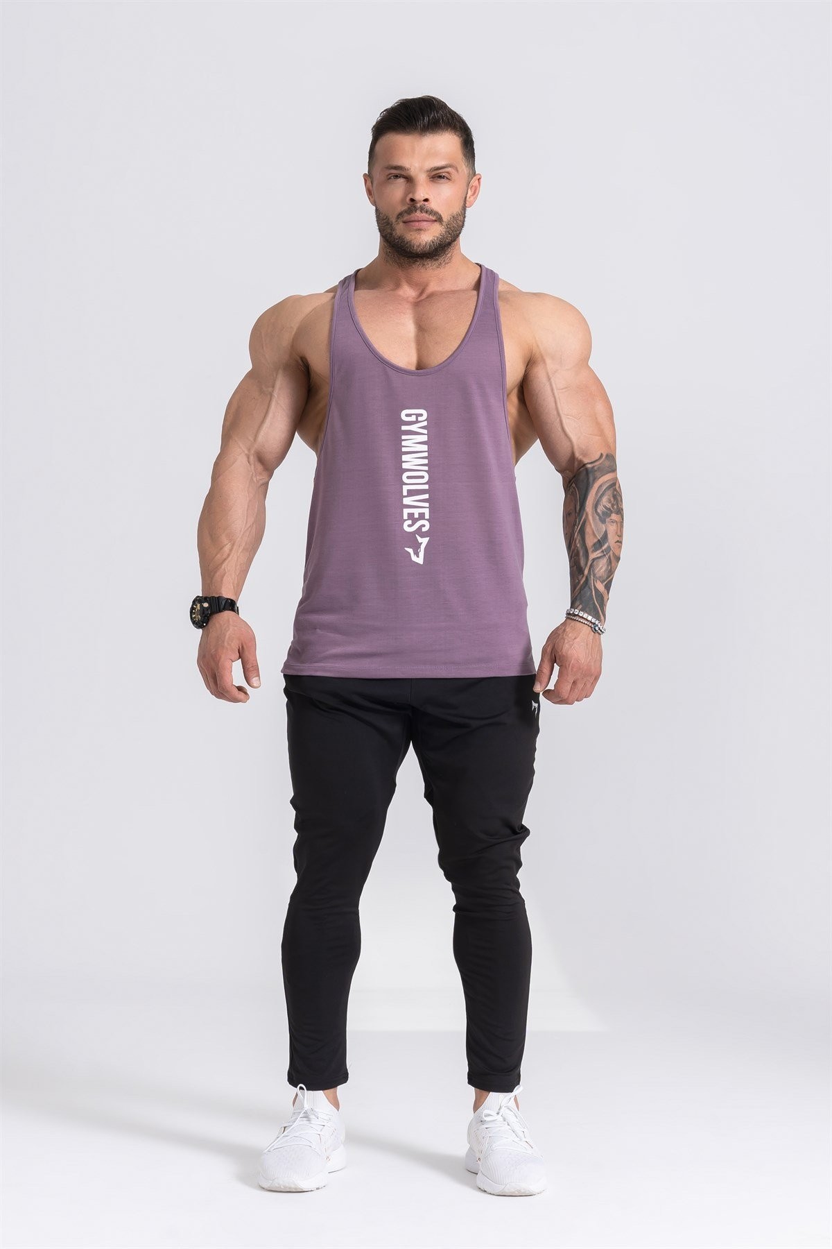 Gymwolves Erkek Spor Atleti İnce Askılı | Stringer | Mor | Workout Tanktop |