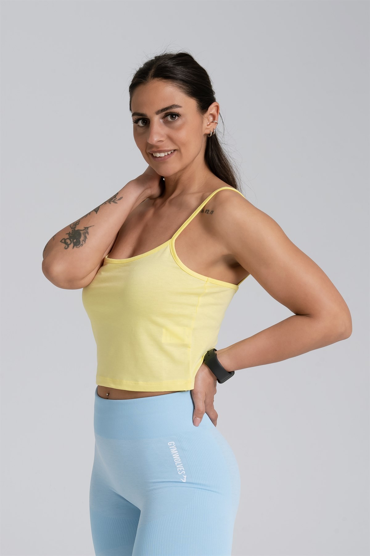 Gymwolves Askılı Body Crop Tops | Sarı | Cotton Serisi |