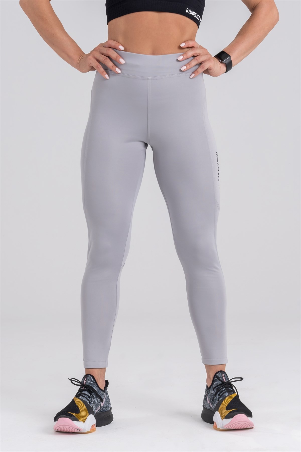 Gymwolves Spor Tayt | Push Up Woman Sports Leggings | Light Gri | Running Series |