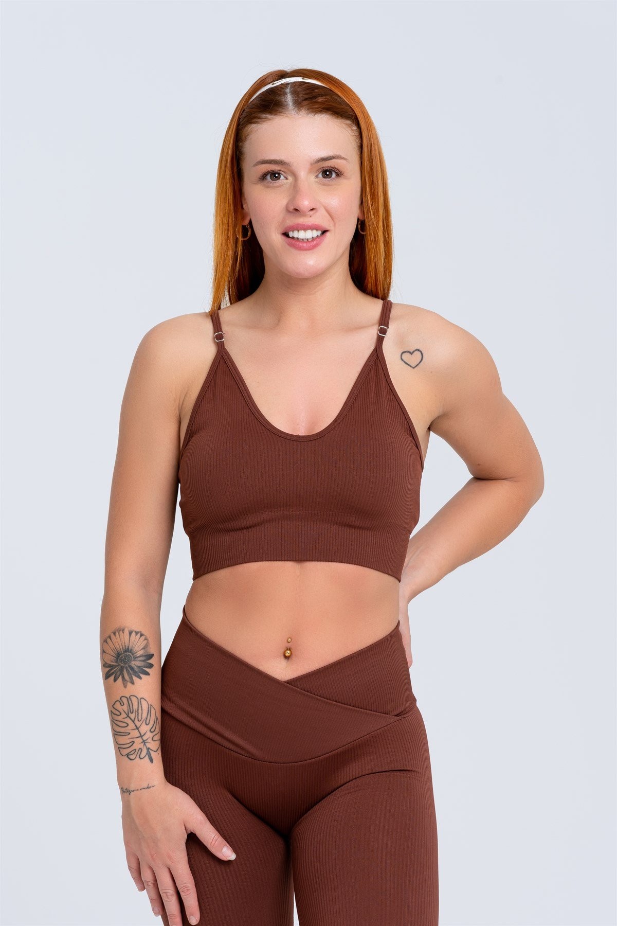 Gymwolves Dikişsiz Spor Sütyeni | Kahverengi | Seamles Bras | Fitilli Model |