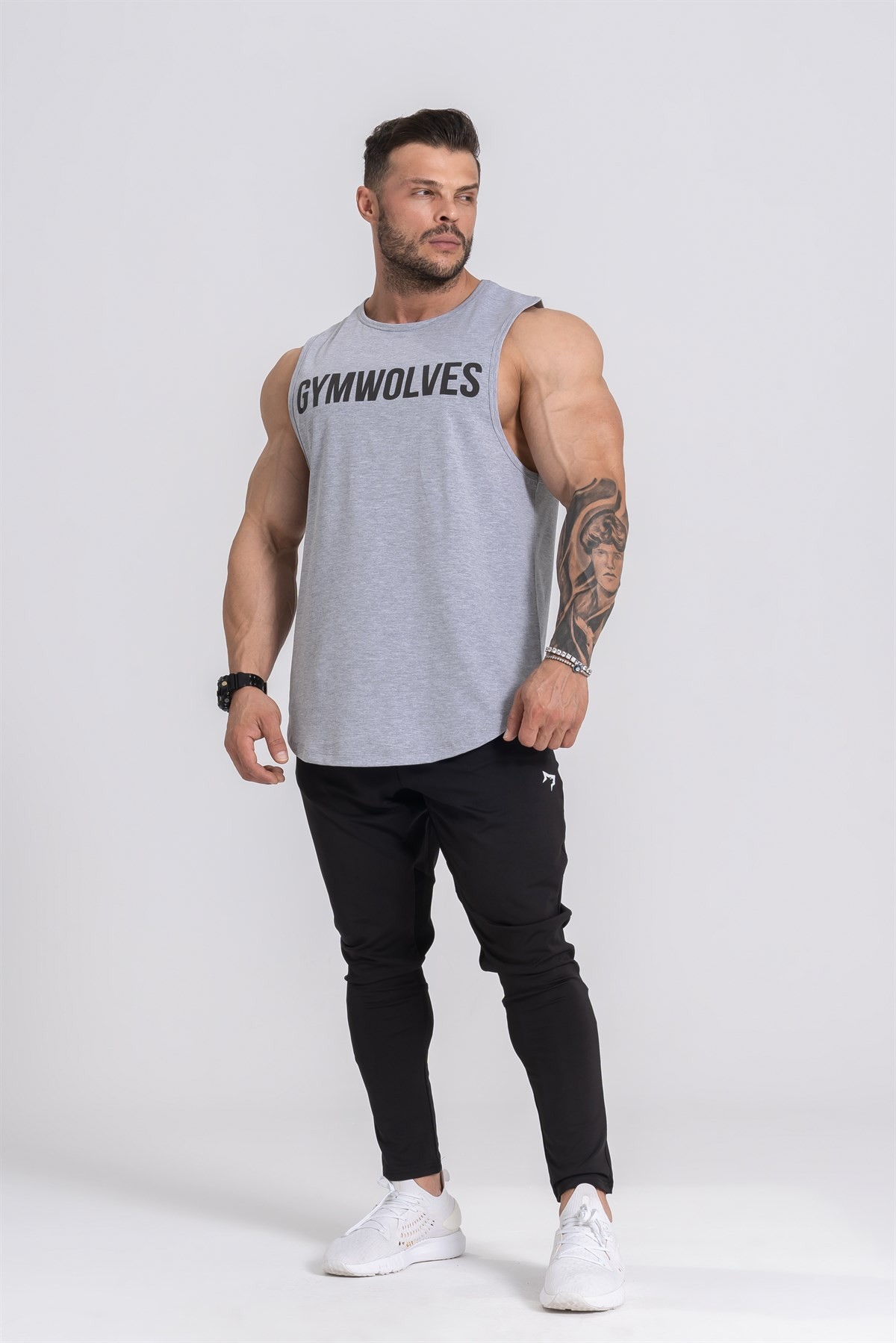 Gymwolves Erkek Kolsuz T-Shirt | Erkek Spor T-shirt | Gri | Workout Tanktop |