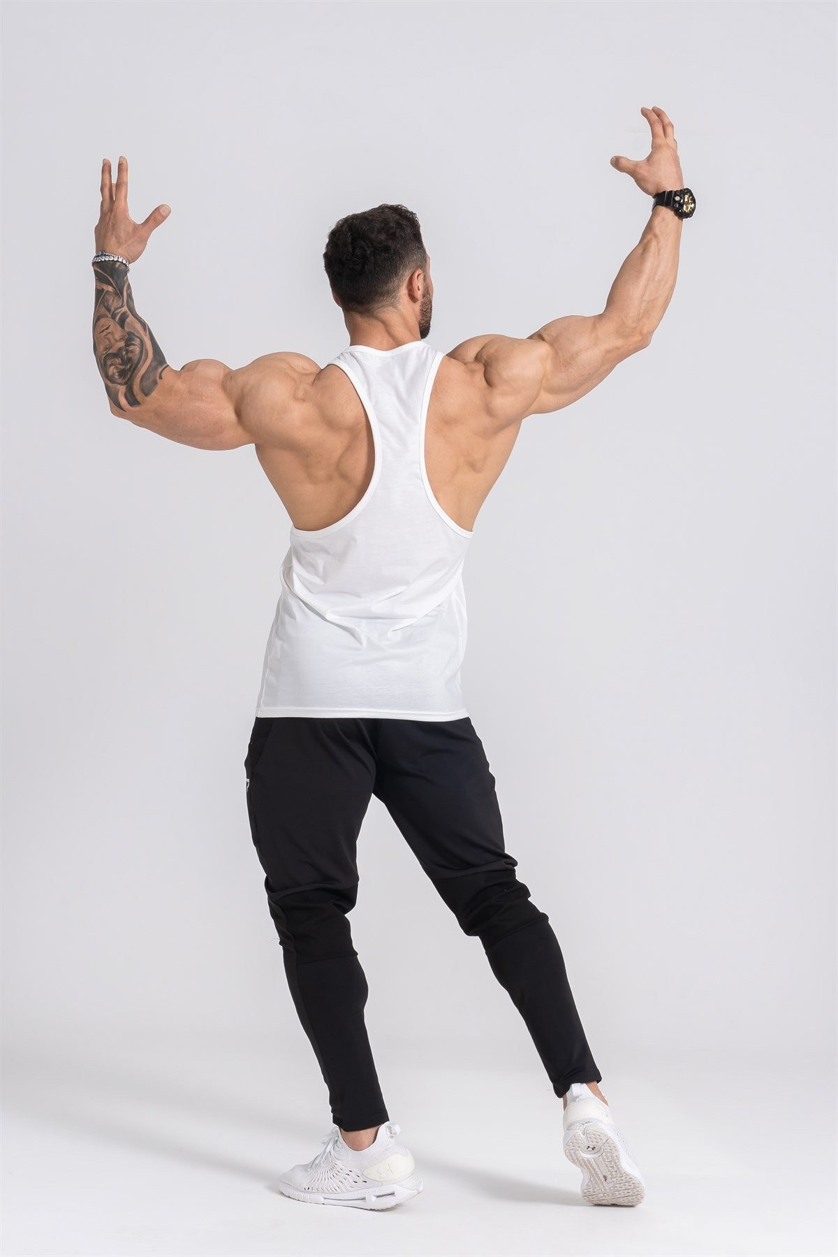 Gymwolves Erkek Spor Atleti | Stringer | Workout Tanktop | Krem | Wolf Serisi
