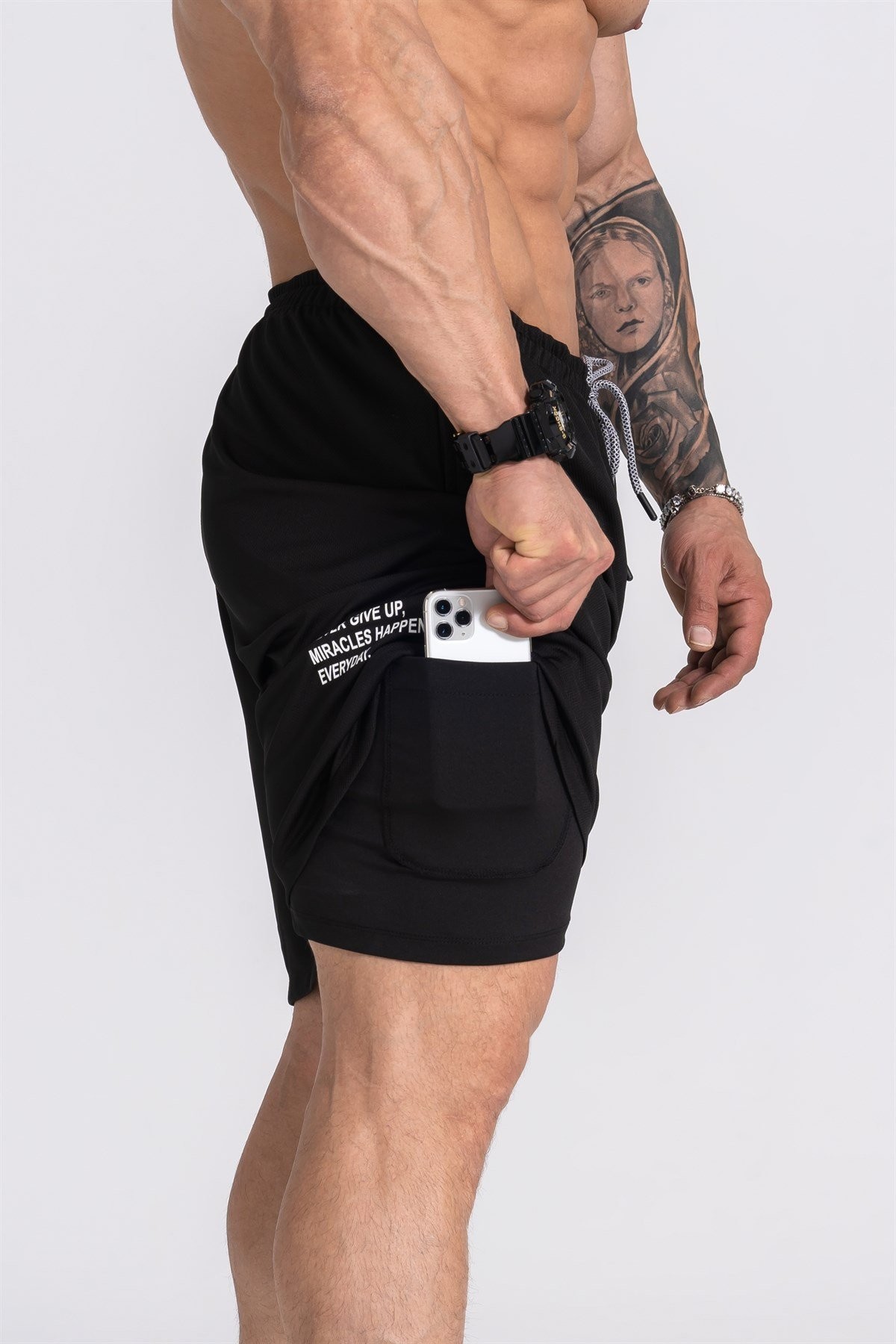 Gymwolves Erkek Spor Şort Çift Katmanlı | Siyah | Comfortable Serisi |
