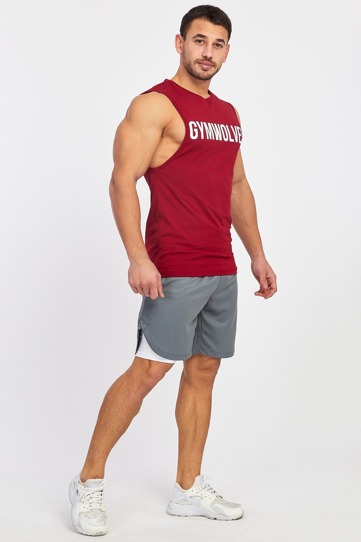 Gymwolves Erkek Kolsuz T-Shirt | Erkek Spor T-shirt | Bordo | Workout Tanktop |