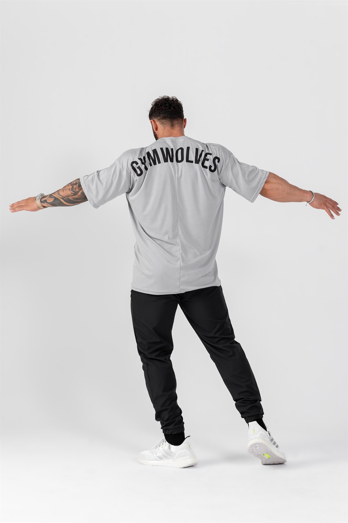 Gymwolves Erkek Over Size Spor T-Shirt | Gri | Workout T-Shirt | Relax Serisi |