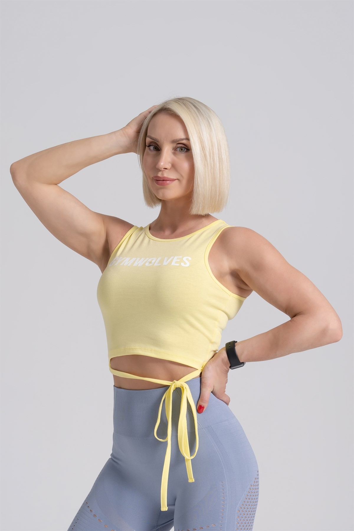 Gymwolves Bağ Detaylı Body Crop Tops | Sarı | Cotton Serisi |