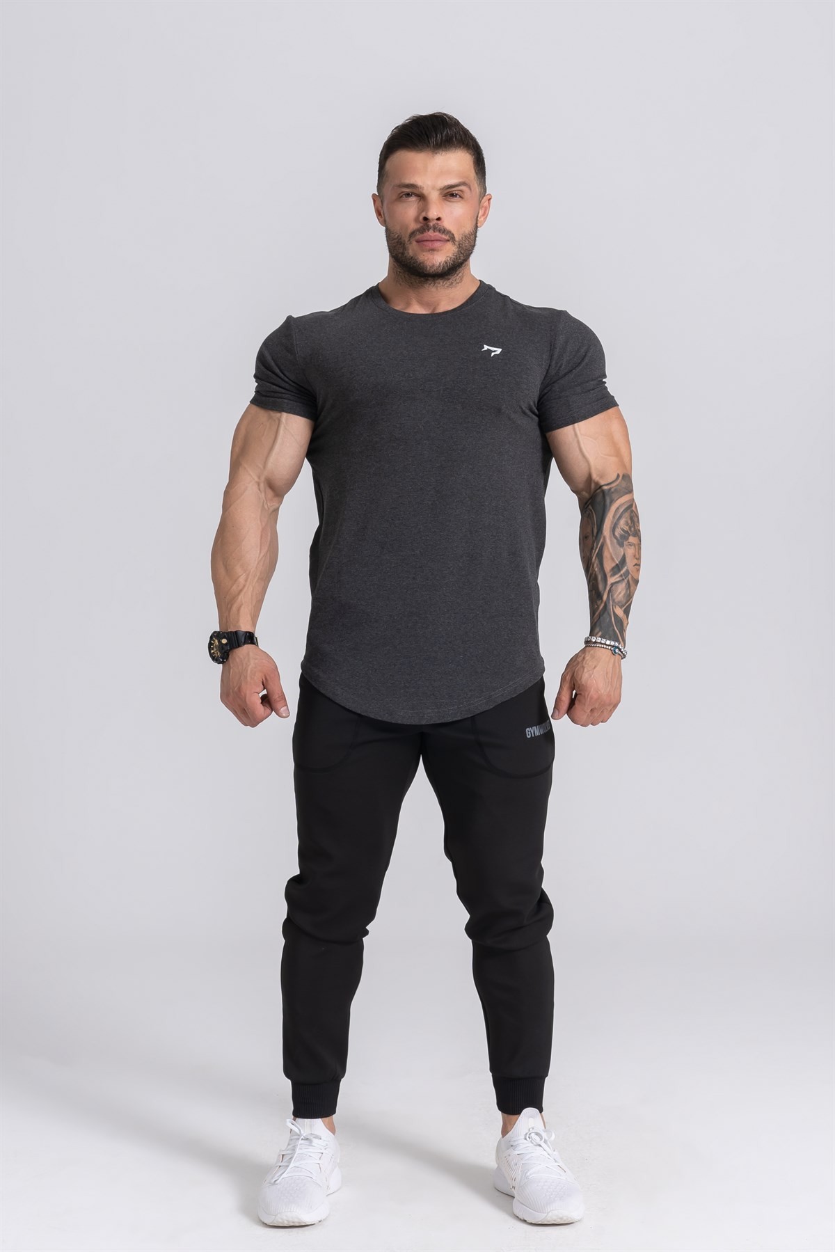 Gymwolves  Erkek Spor T-Shirt  | Siyah Melanj | Workout Tanktop |