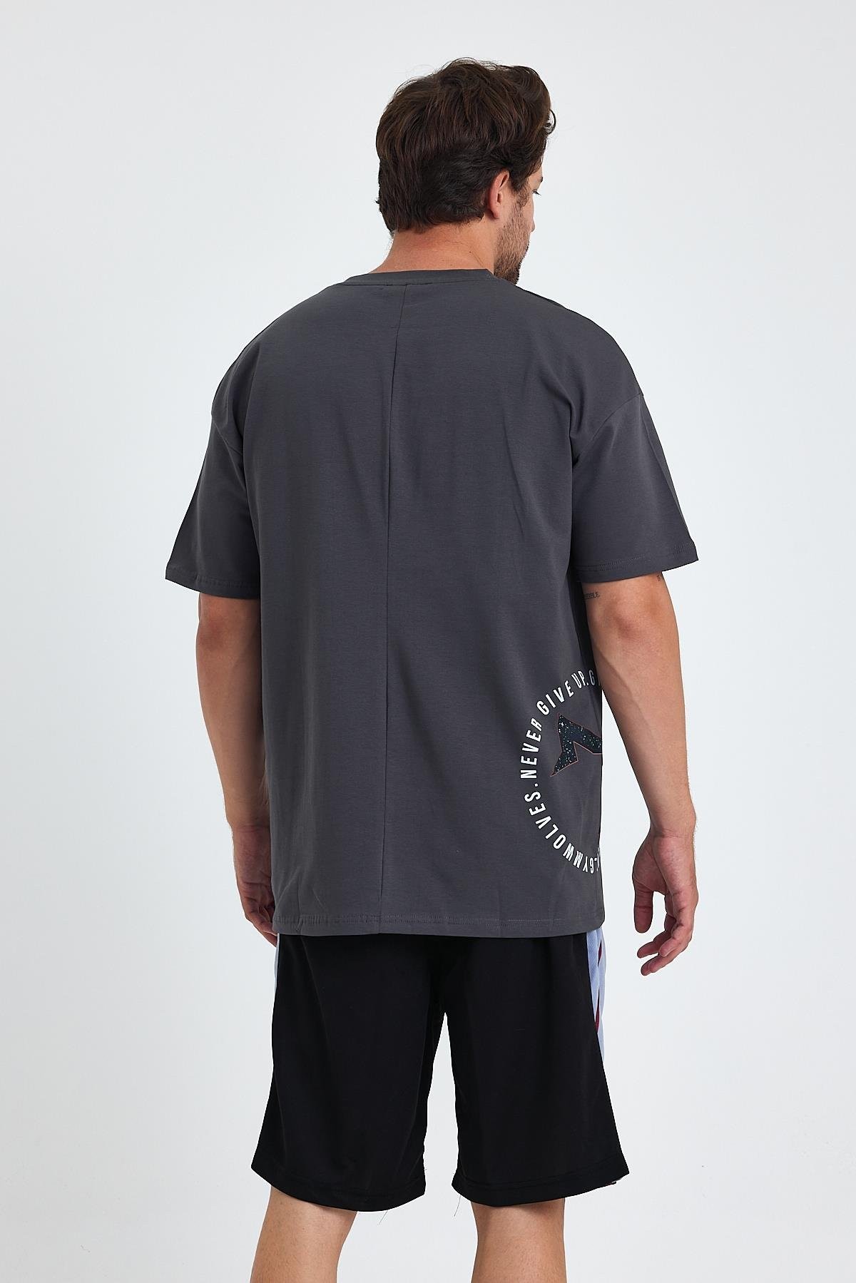 Gymwolves Erkek Over Size Spor T-Shirt | Kurt  Baskılı | Workout T-Shirt | Tişört | Füme |