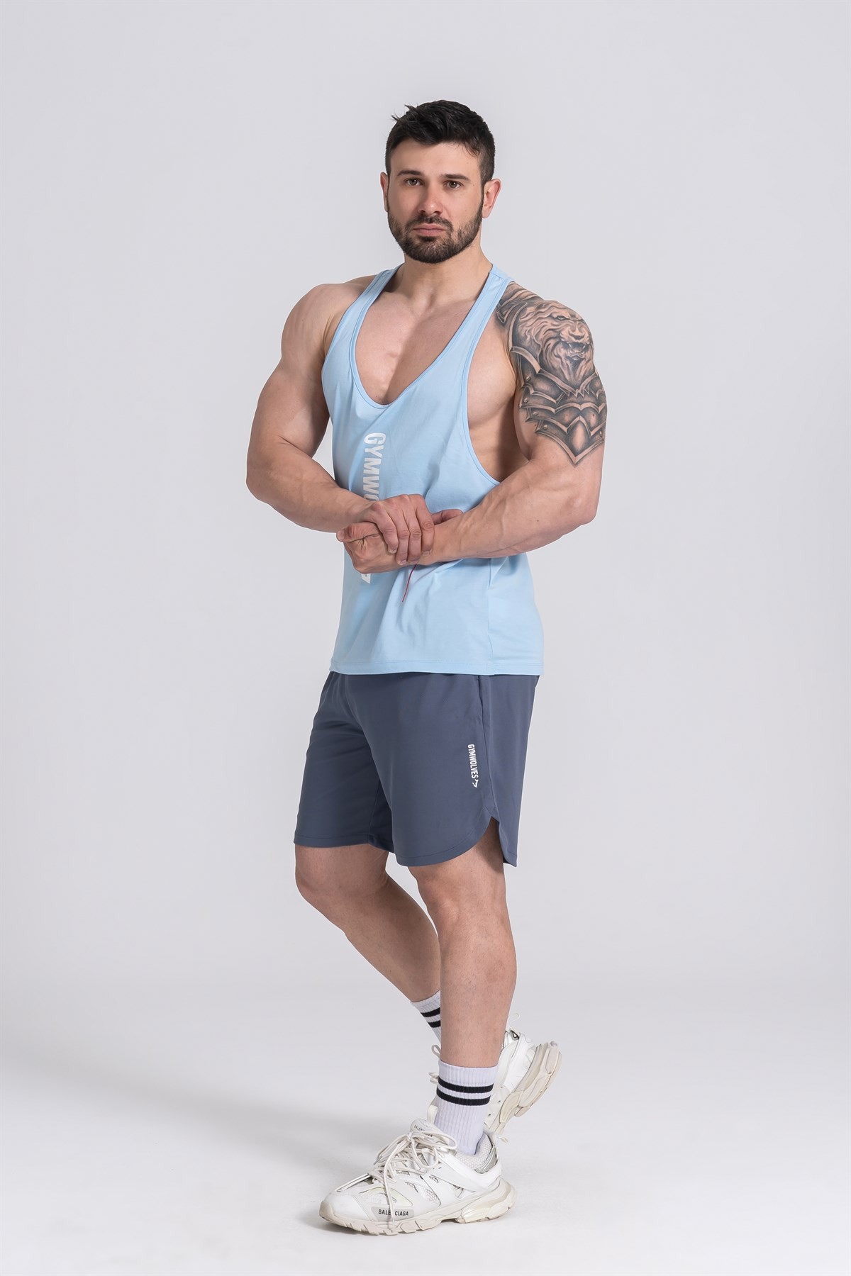 Gymwolves Erkek Spor Atleti İnce Askılı | Stringer | Light Blue | Workout Tanktop |