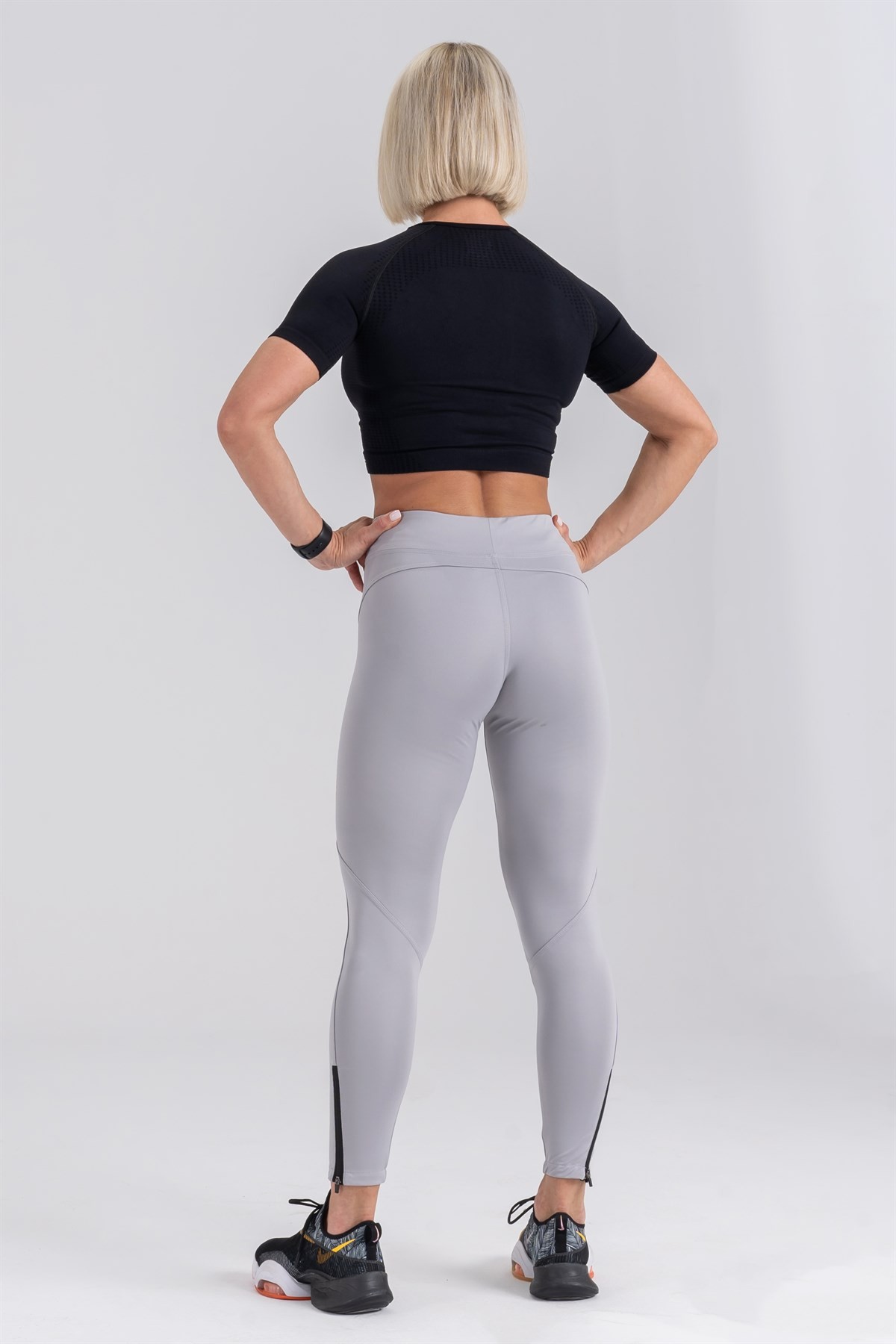 Gymwolves Spor Tayt | Push Up Woman Sports Leggings | Light Gri | Running Series |