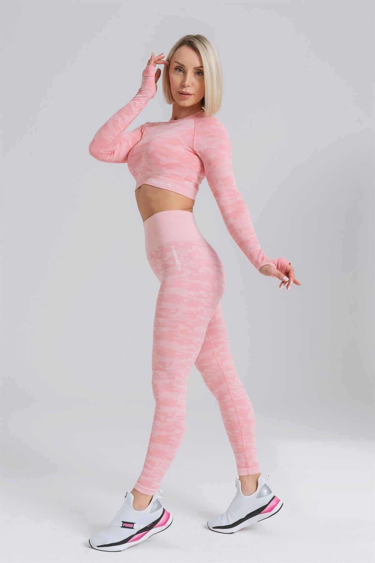 Gymwolves Kadın Uzun Kollu Dikişsiz Spor Tişört | Crop Tops | Toz Pembe | Action Serisi Serisi |