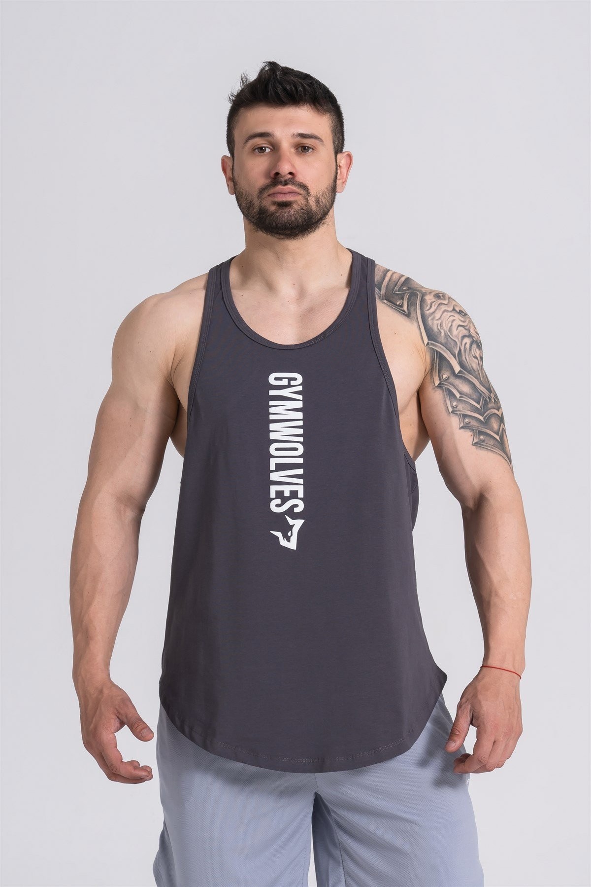 Gymwolves Spor Atleti | Stringer | Workout Tanktop | Füme | Comfortable Serisi