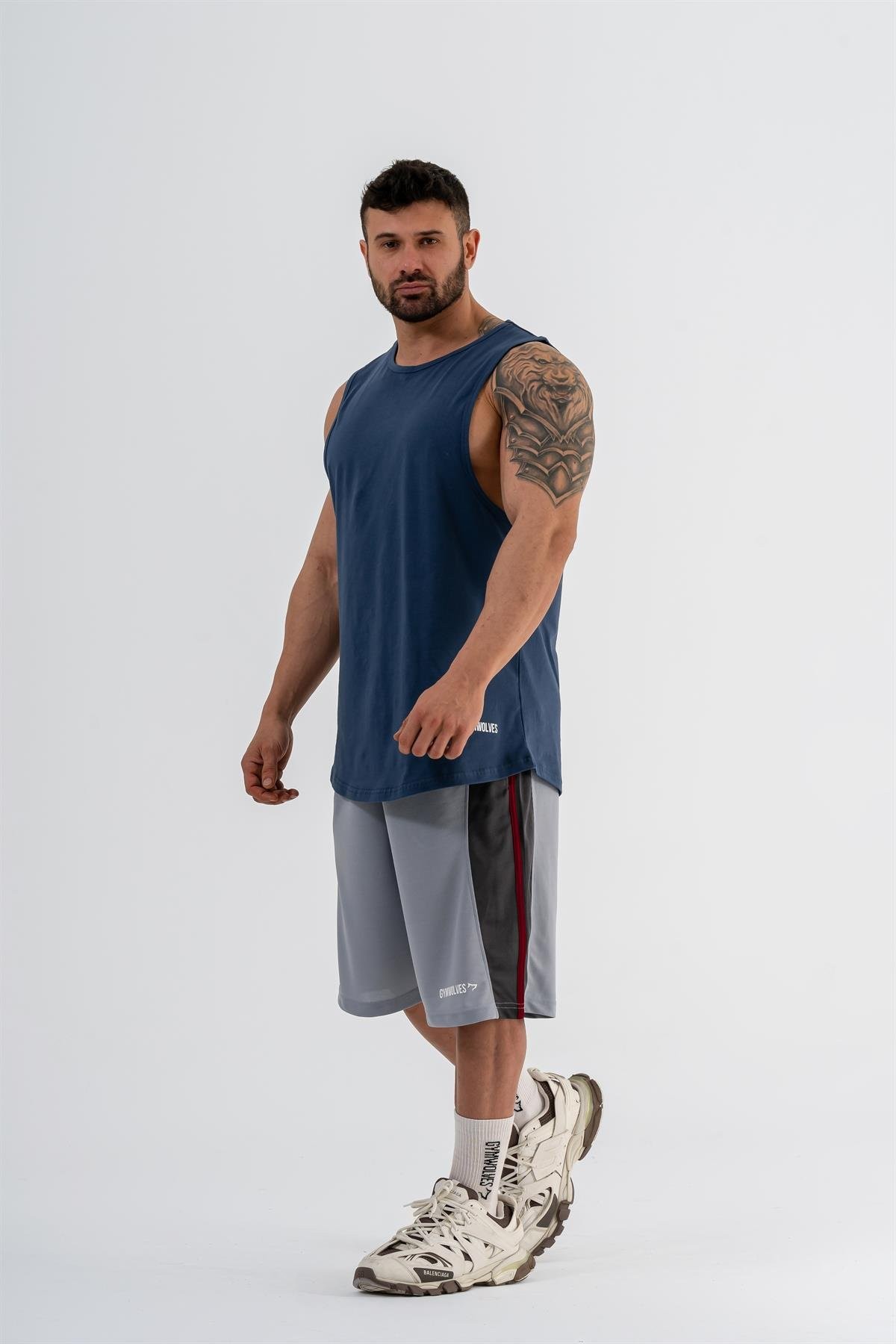 Gymwolves Erkek Kolsuz T-Shirt | Erkek Spor T-shirt | Workout Tanktop | İndigo | Never Give Up |