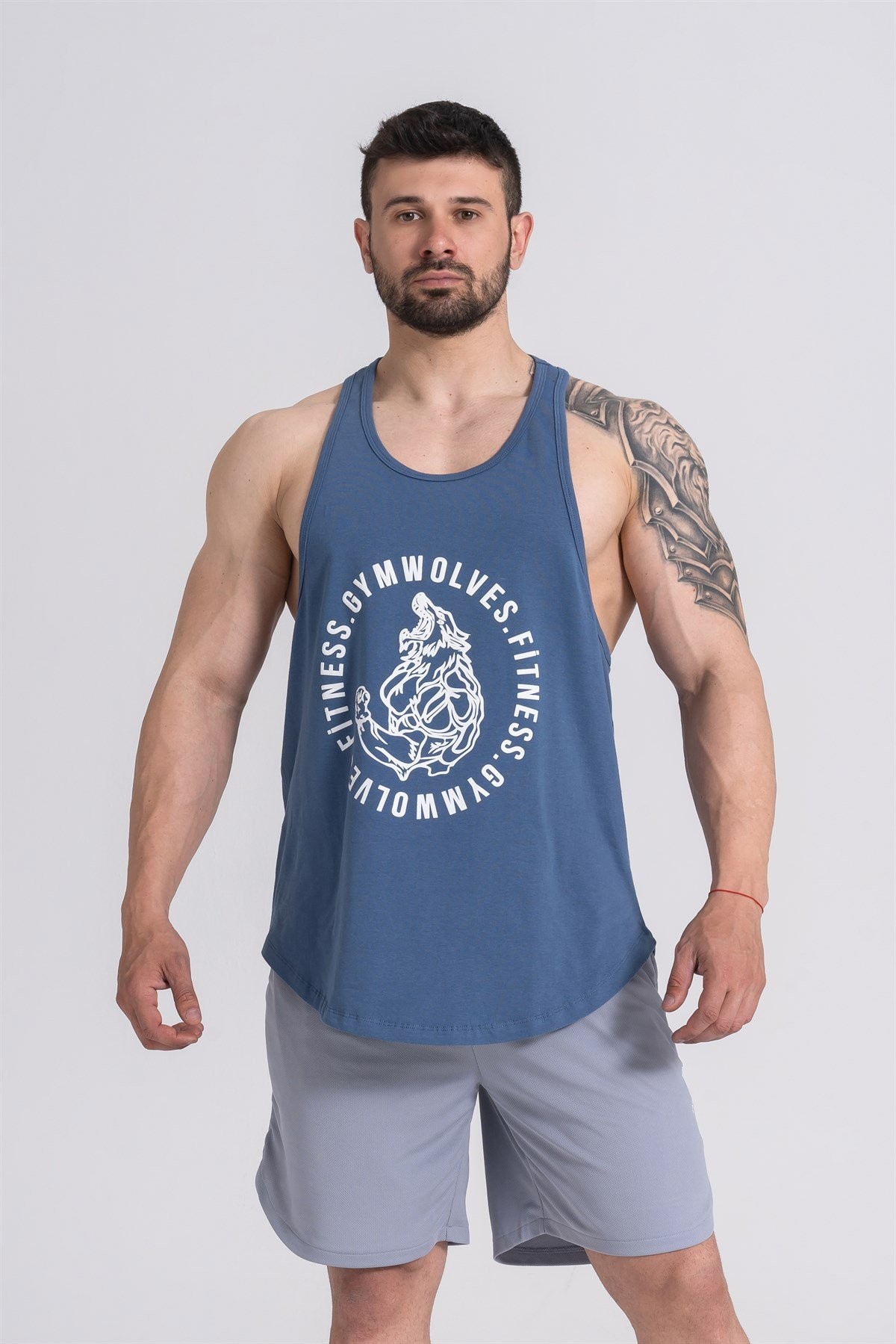 Gymwolves Erkek Spor Atleti | Stringer | Workout Tanktop | İndigo | Wolf Serisi