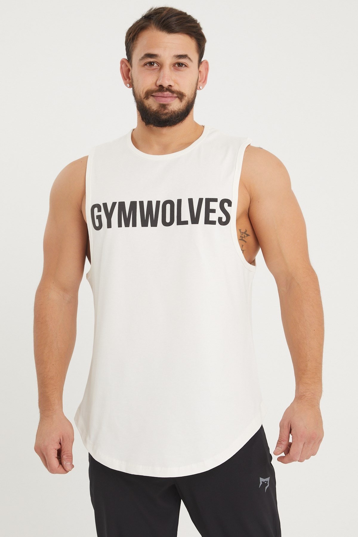 Gymwolves Erkek Kolsuz T-Shirt | Erkek Spor T-shirt | Krem | Workout Tanktop |