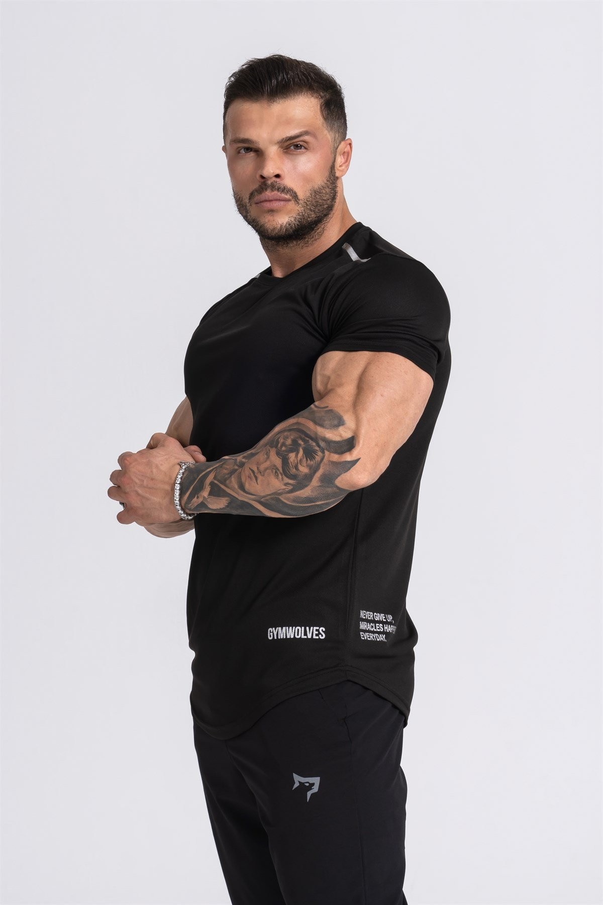 Gymwolves Pro Air Erkek Spor T-Shirt | Workout Tanktop | Never Give Up | Siyah | Pro Serisi |