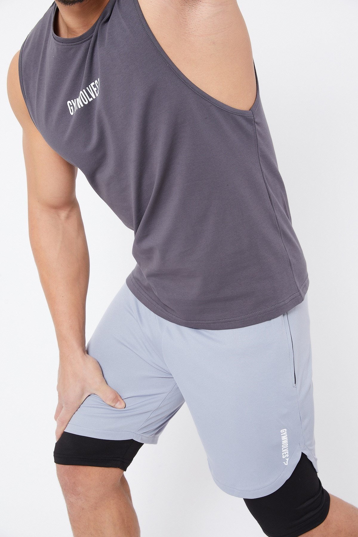 Gymwolves Erkek Kolsuz T-Shirt | Erkek Spor T-shirt | Füme | Workout Tanktop |