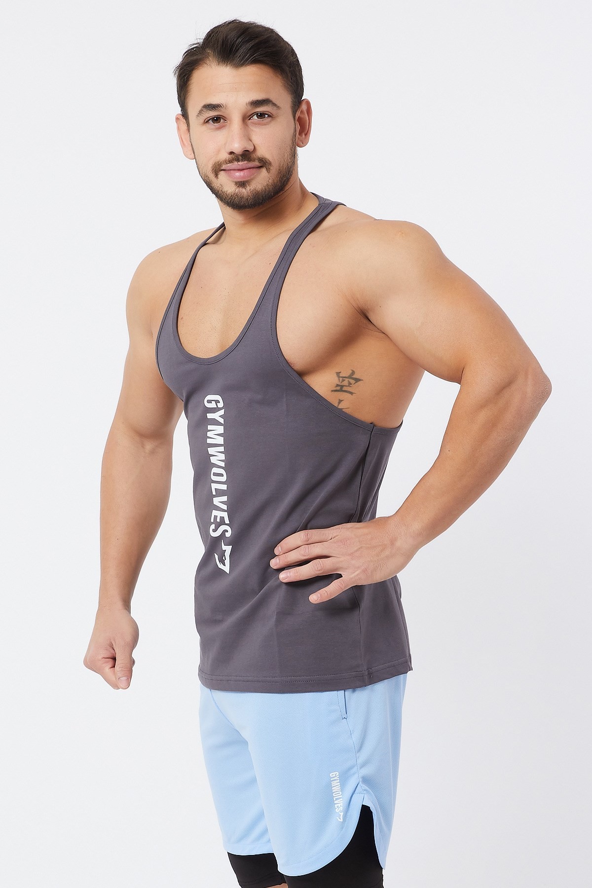 Gymwolves Erkek Spor Atleti İnce Askılı | Füme | Stringer | Workout Tanktop |