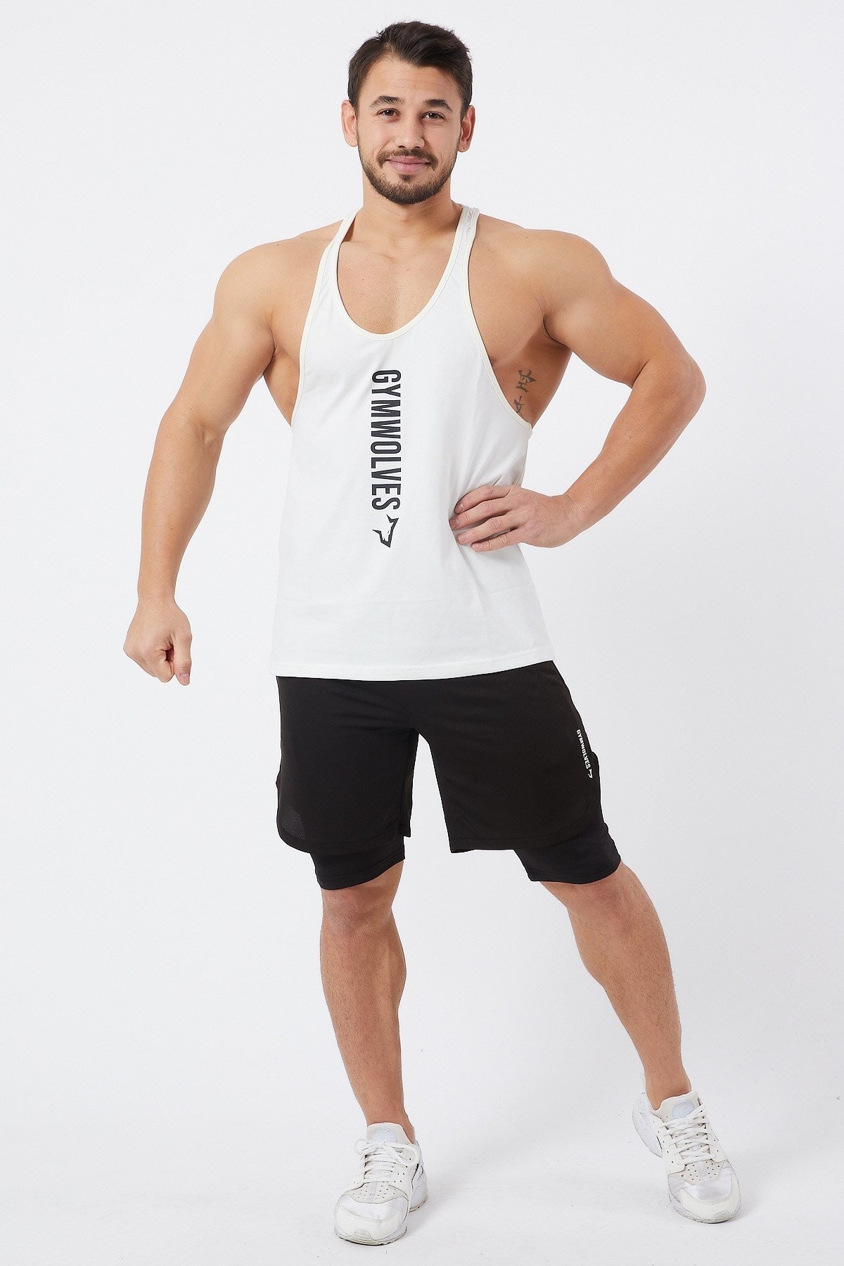 Gymwolves Erkek Spor Atleti İnce Askılı | Krem | Stringer | Workout Tanktop |