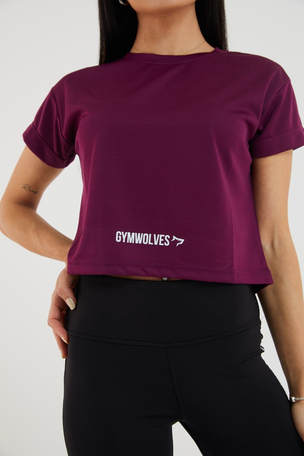 Gymwolves Kadın T-Shirt Crop | Mürdüm | Spor Tshirt |
