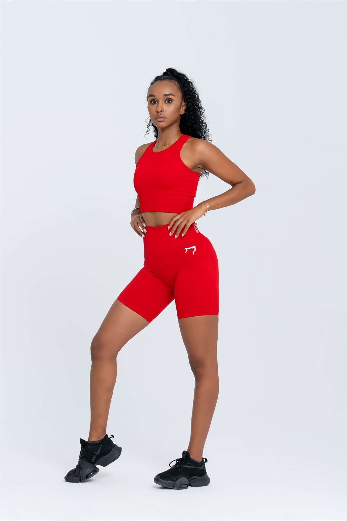 Gymwolves Kadın Halter Yaka Dikişsiz Spor T-Shirt | Kırmızı | Crop Tops |