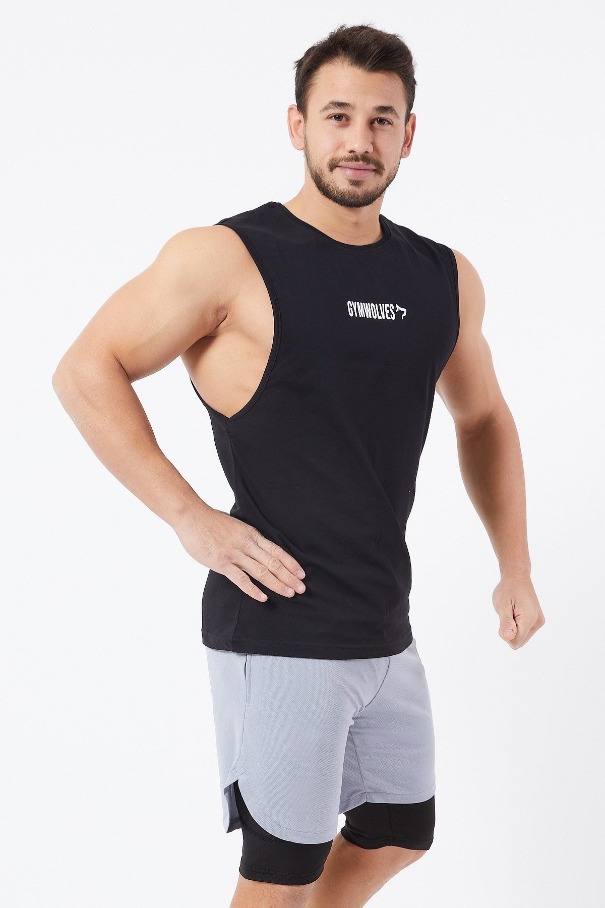 Gymwolves Erkek Kolsuz T-Shirt | Erkek Spor T-shirt | Siyah | Workout Tanktop |
