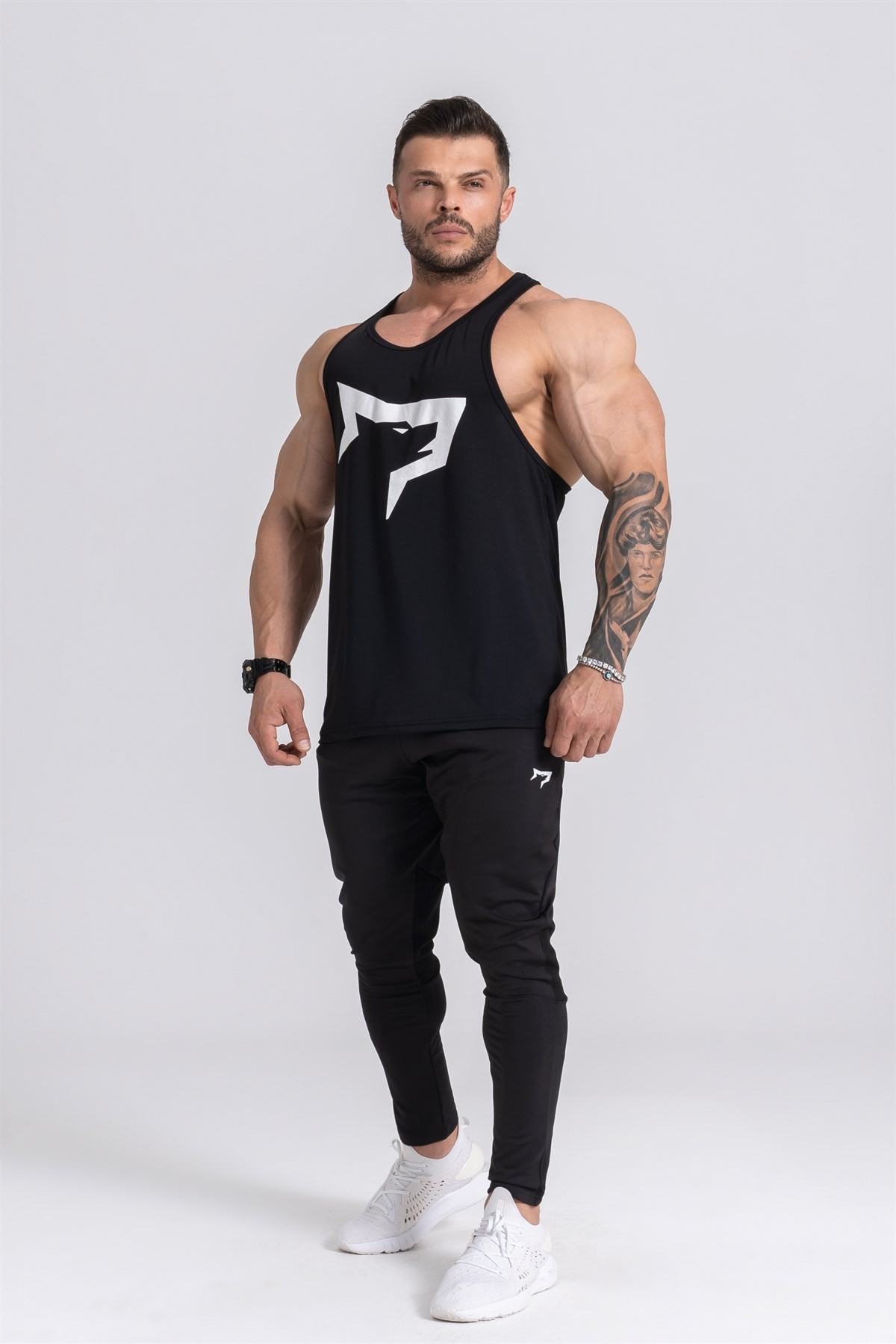 Gymwolves Erkek Spor Atleti | Stringer | Workout Tanktop | Siyah | Wolf Serisi
