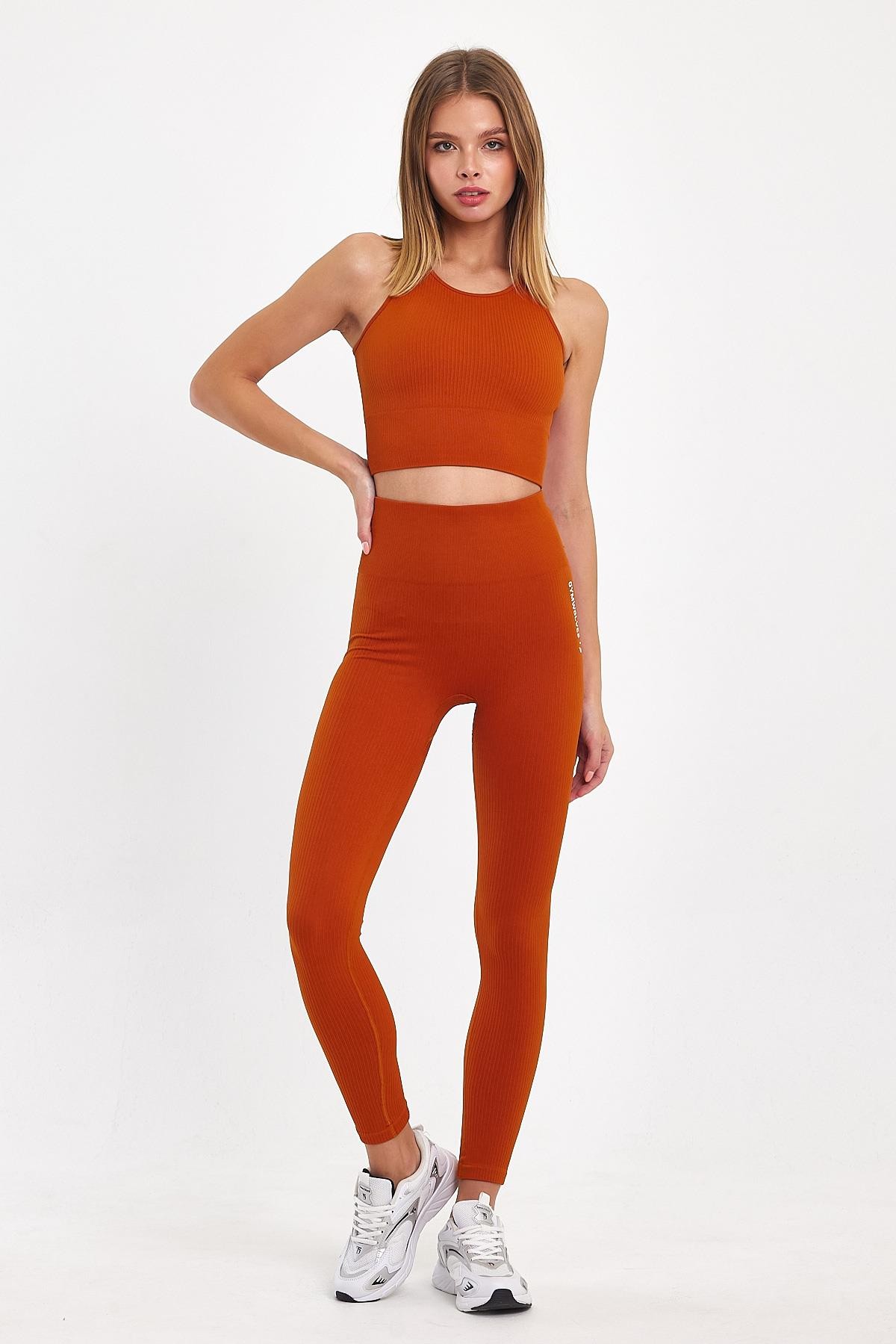 Gymwolves Dikişsiz Spor Tayt | Turuncu | Seamles Leggings | Kalın Fitilli |