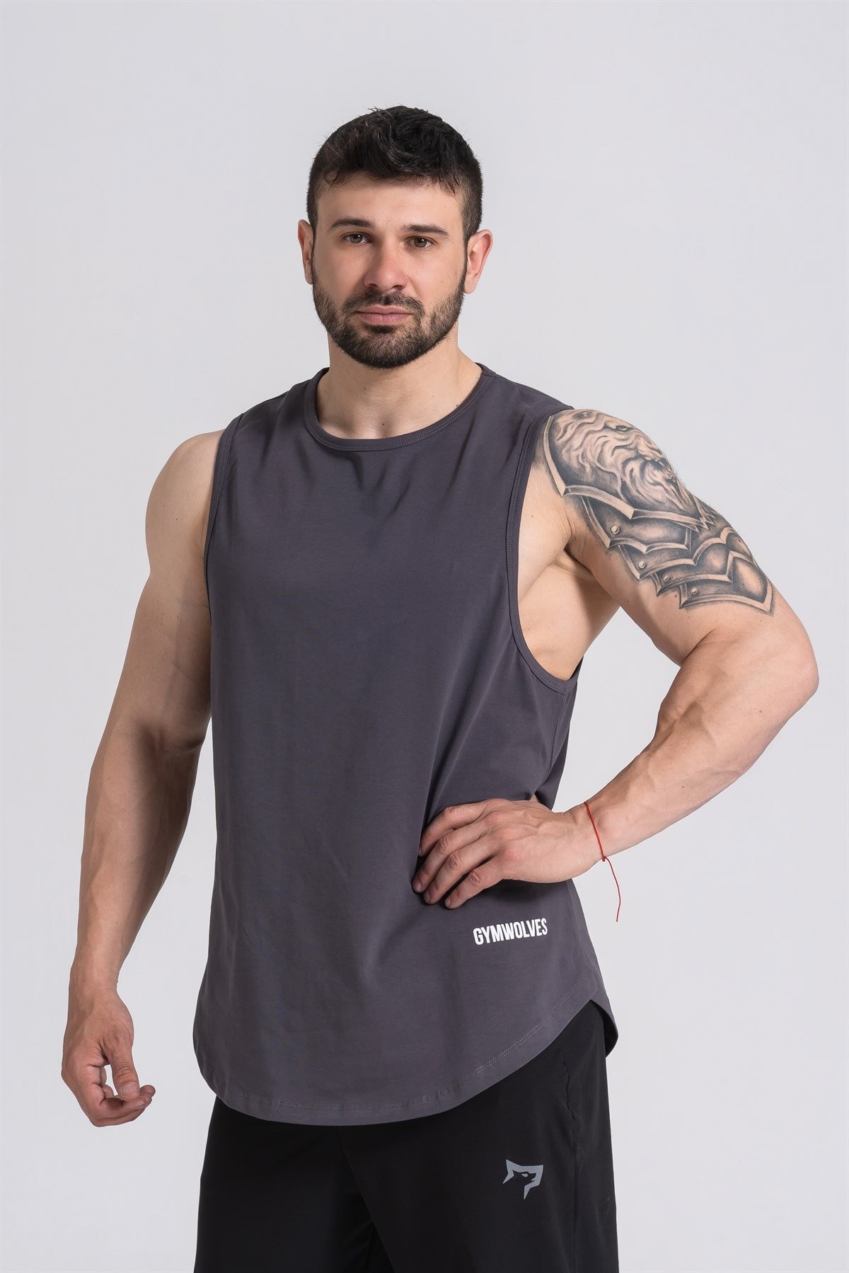 Gymwolves Erkek Kolsuz T-Shirt | Erkek Spor T-shirt | Workout Tanktop | Füme | Never Give Up |