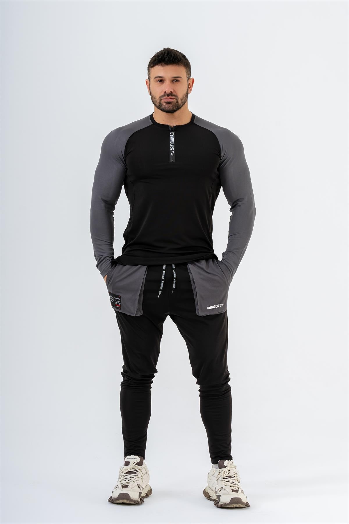 Gymwolves Erkek Spor Body | Gri | Uzun Kollu Spor T-Shirt  | AirPro Serisi |