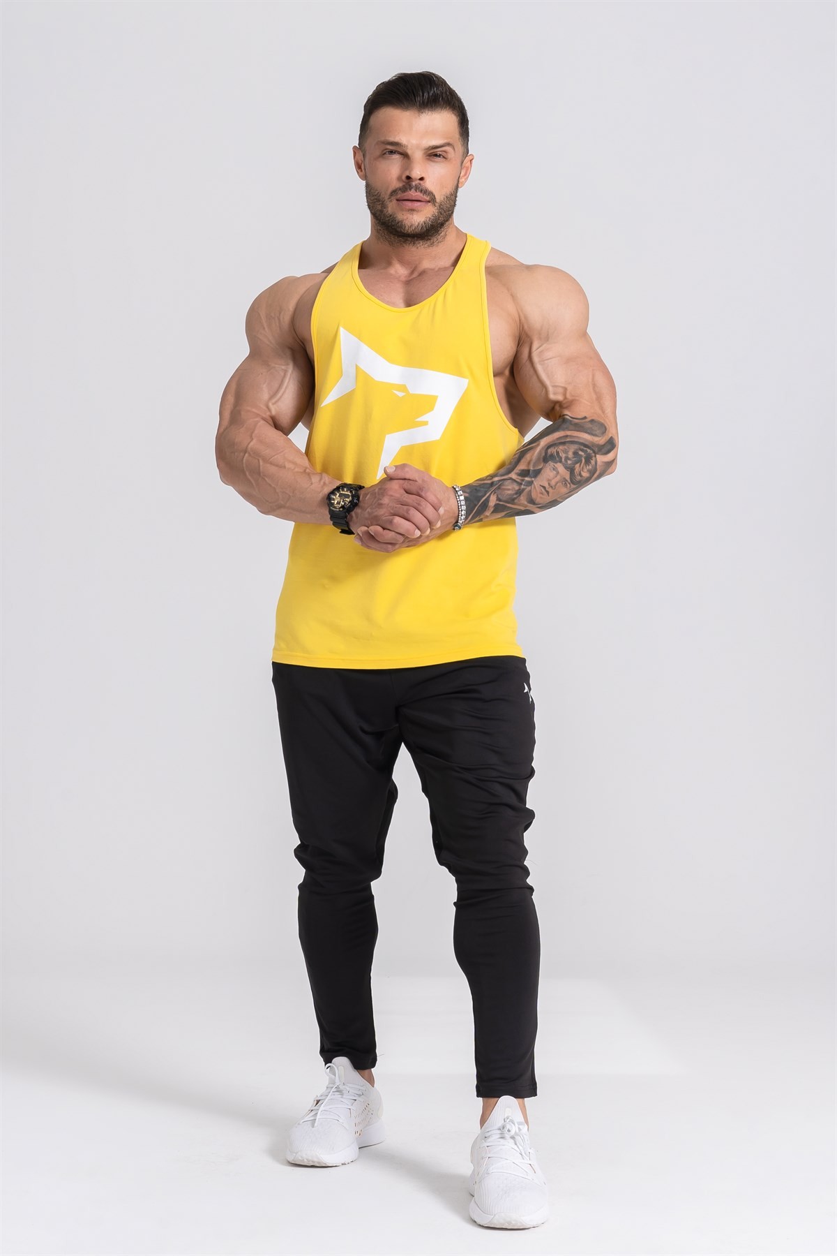 Gymwolves Erkek Spor Atleti | Stringer | Workout Tanktop | Sarı | Wolf Serisi