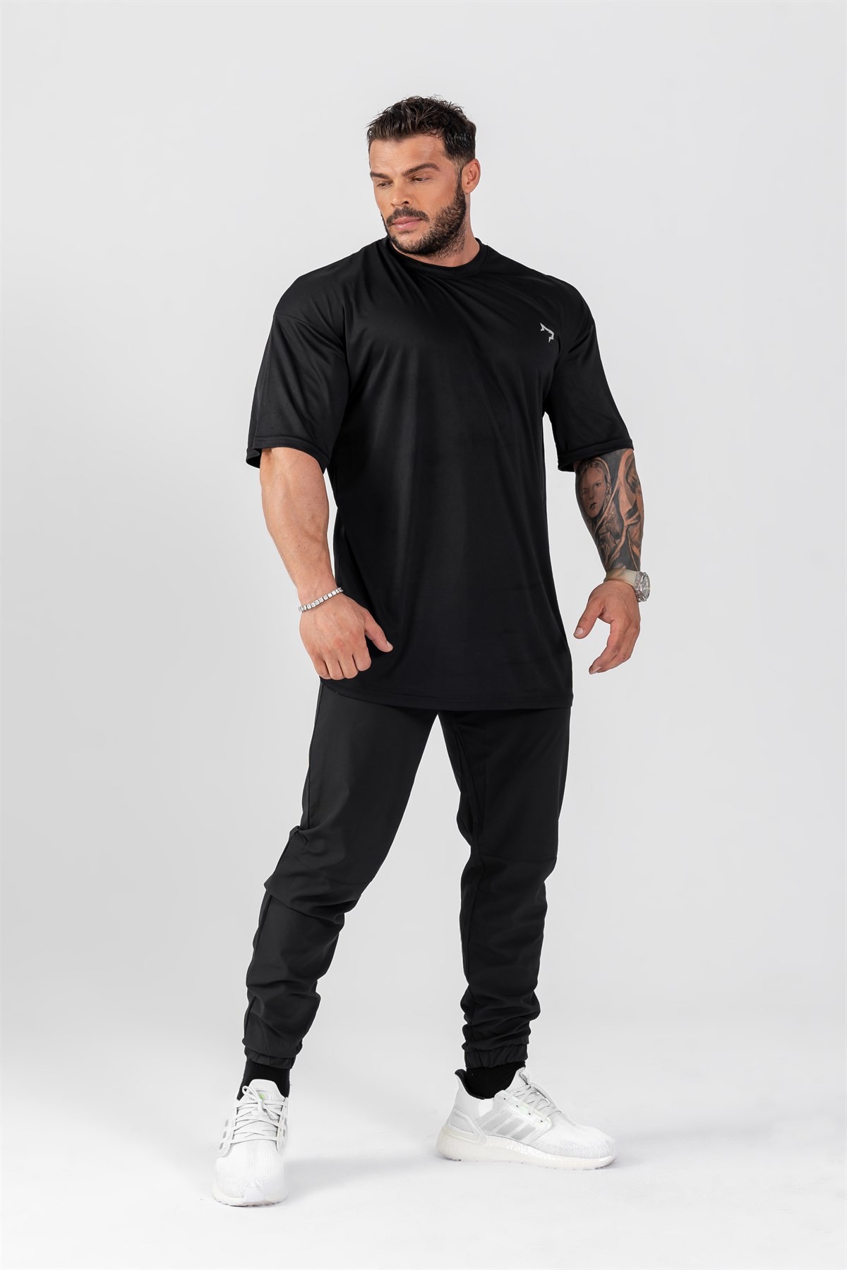 Gymwolves Erkek Over Size Spor T-Shirt | Siyah |  Workout T-Shirt | Relax Serisi |