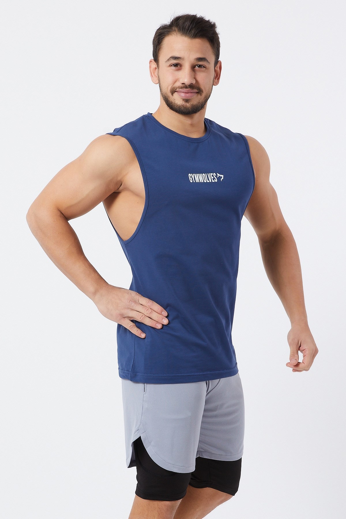 Gymwolves Erkek Kolsuz T-Shirt | Erkek Spor T-shirt | İndigo | Workout Tanktop |