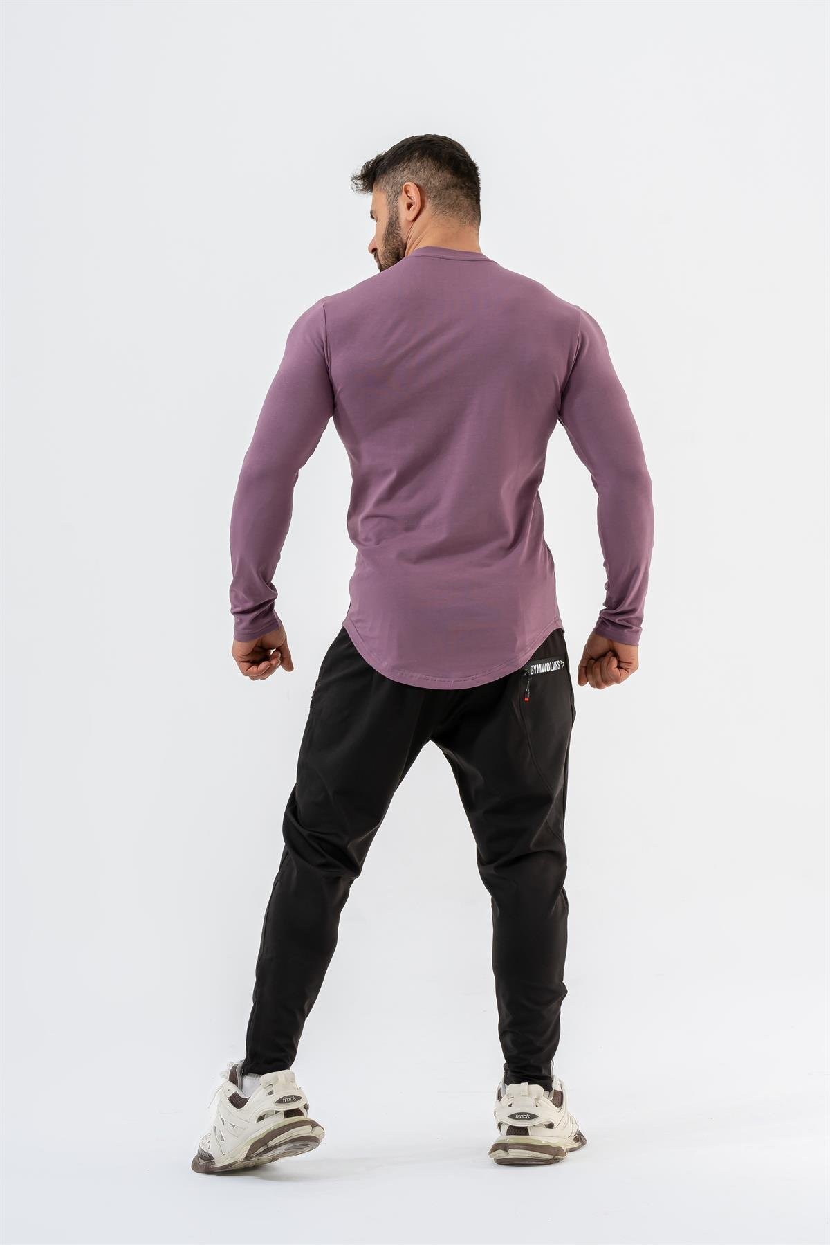 Gymwolves Erkek Spor Body | Mor | Uzun Kollu Spor T-Shirt | Basic Serisi |