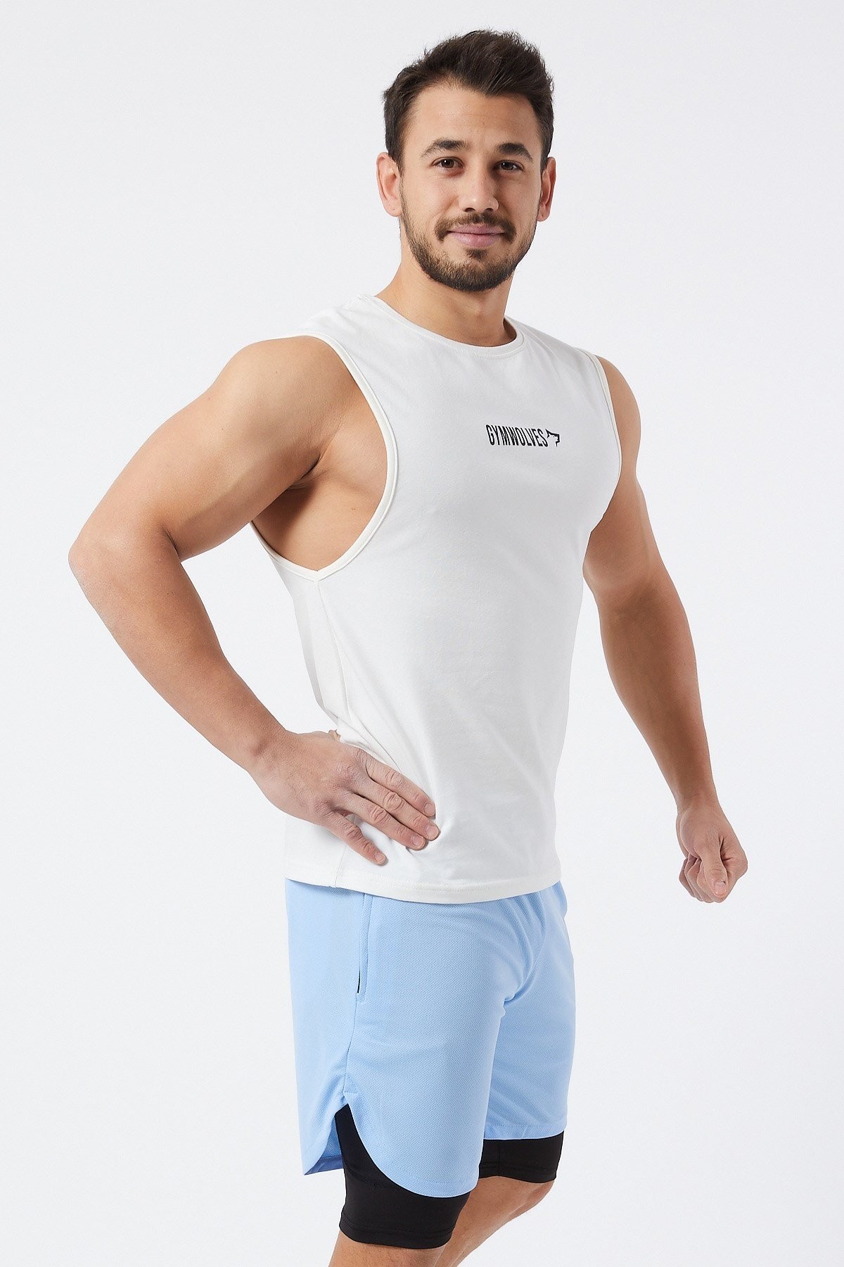 Gymwolves Erkek Kolsuz T-Shirt | Erkek Spor T-shirt | Krem | Workout Tanktop |